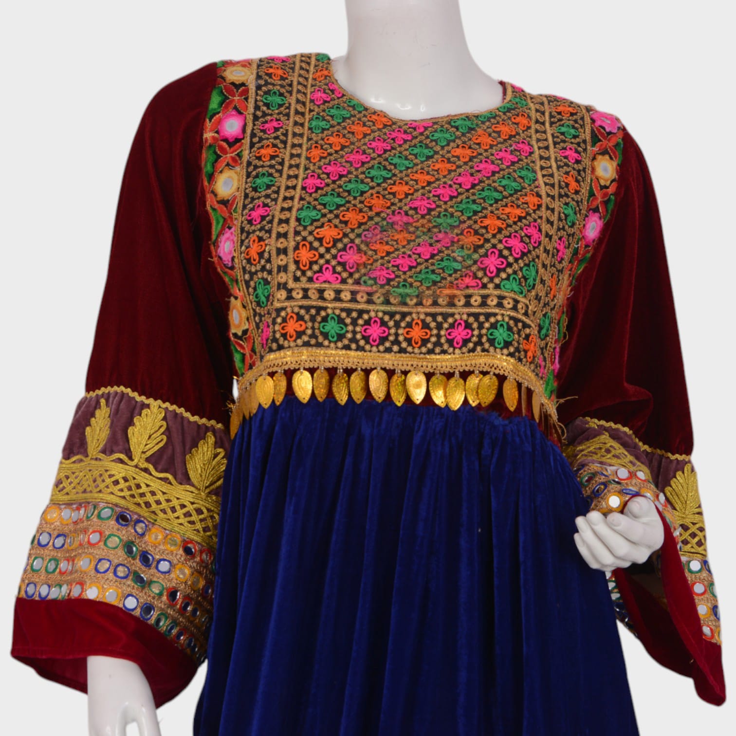 Afghani Velvet Dress with Colorful Embroidery