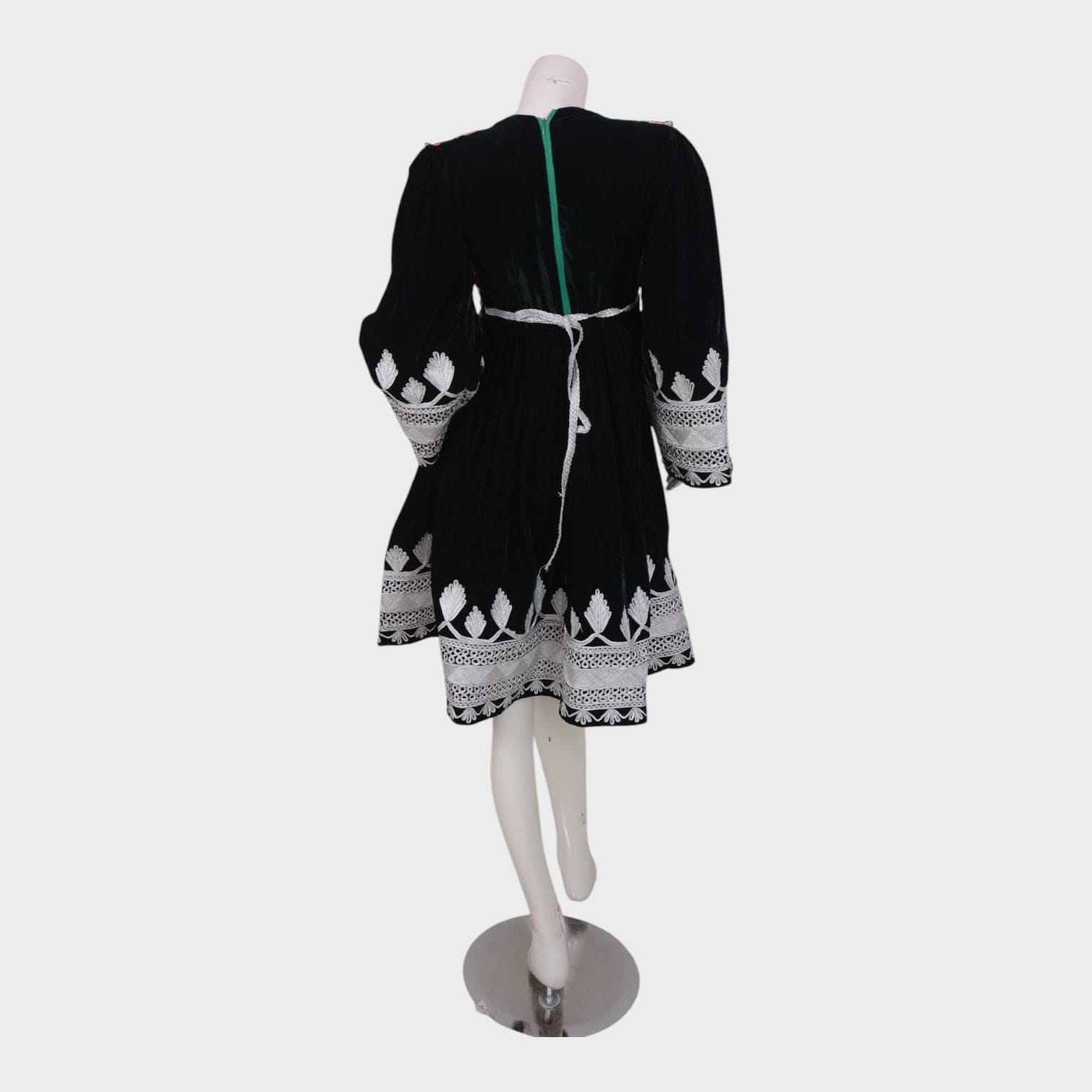 Afghani Black Velvet Dress with Colorful and White Embroidery