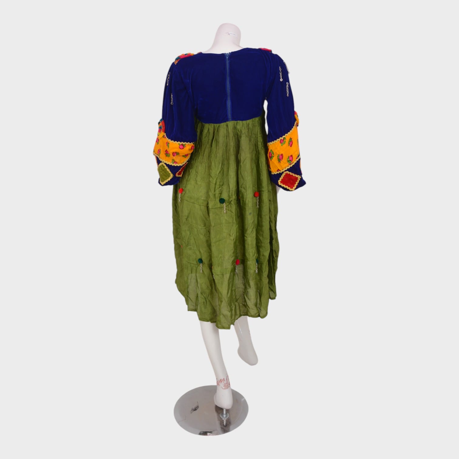 Afghani Multicolor Dress with Embroidery and Beaded Detailing