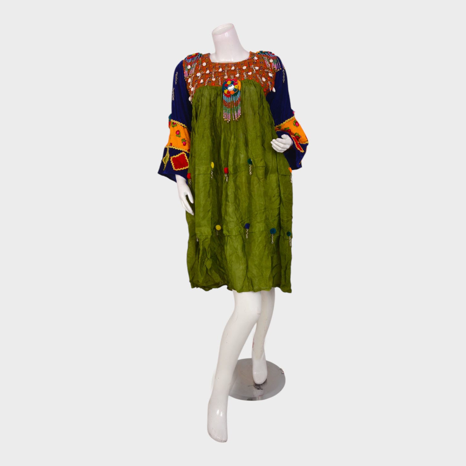 Afghani Multicolor Dress with Embroidery and Beaded Detailing