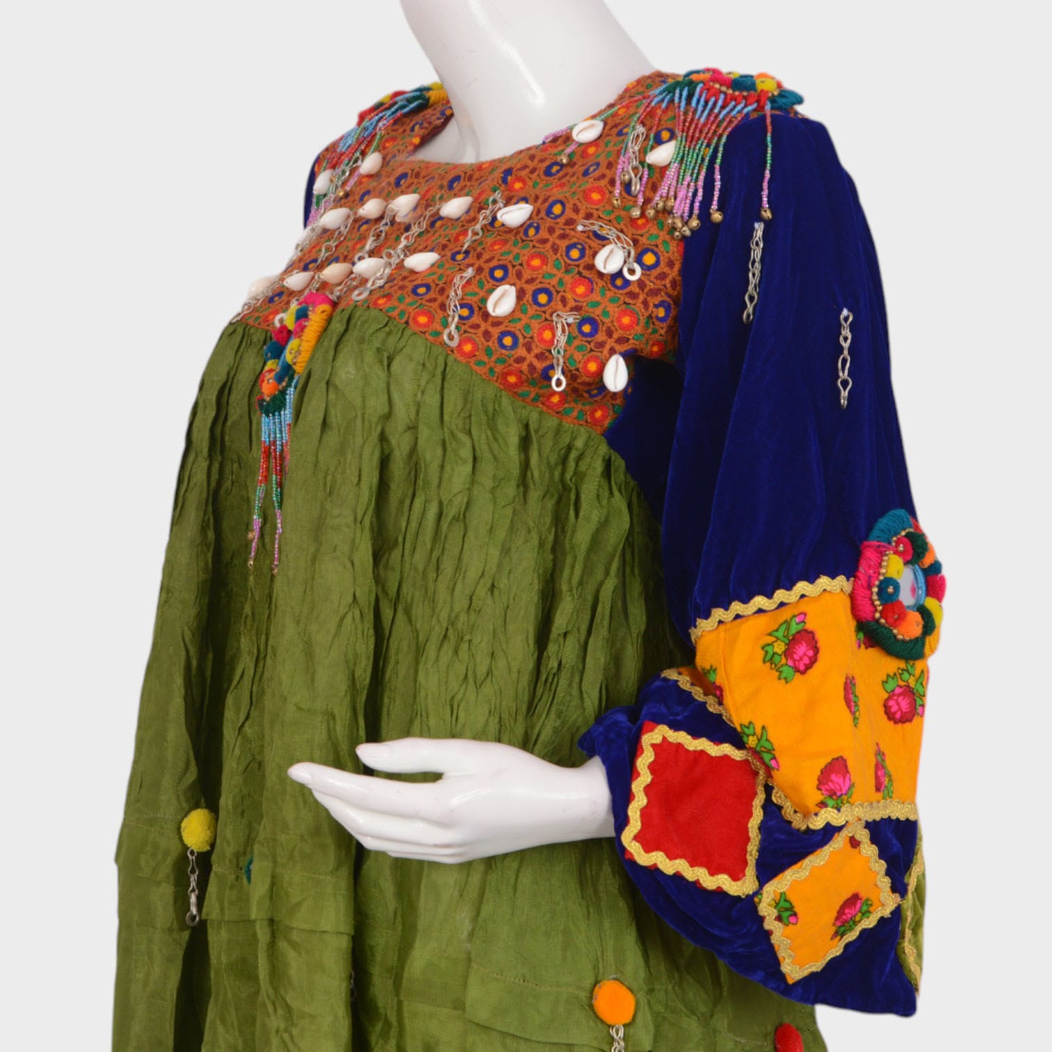 Afghani Multicolor Dress with Embroidery and Beaded Detailing
