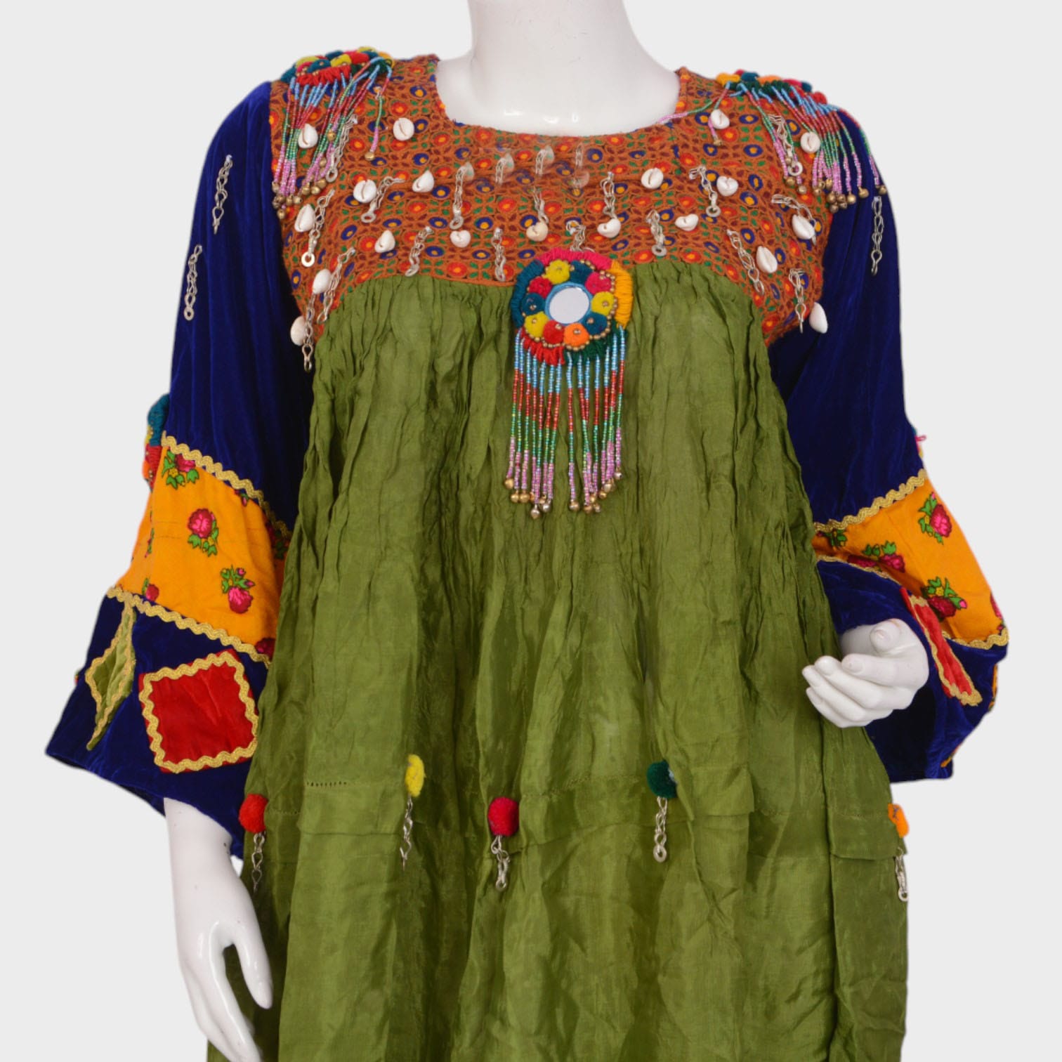 Afghani Multicolor Dress with Embroidery and Beaded Detailing