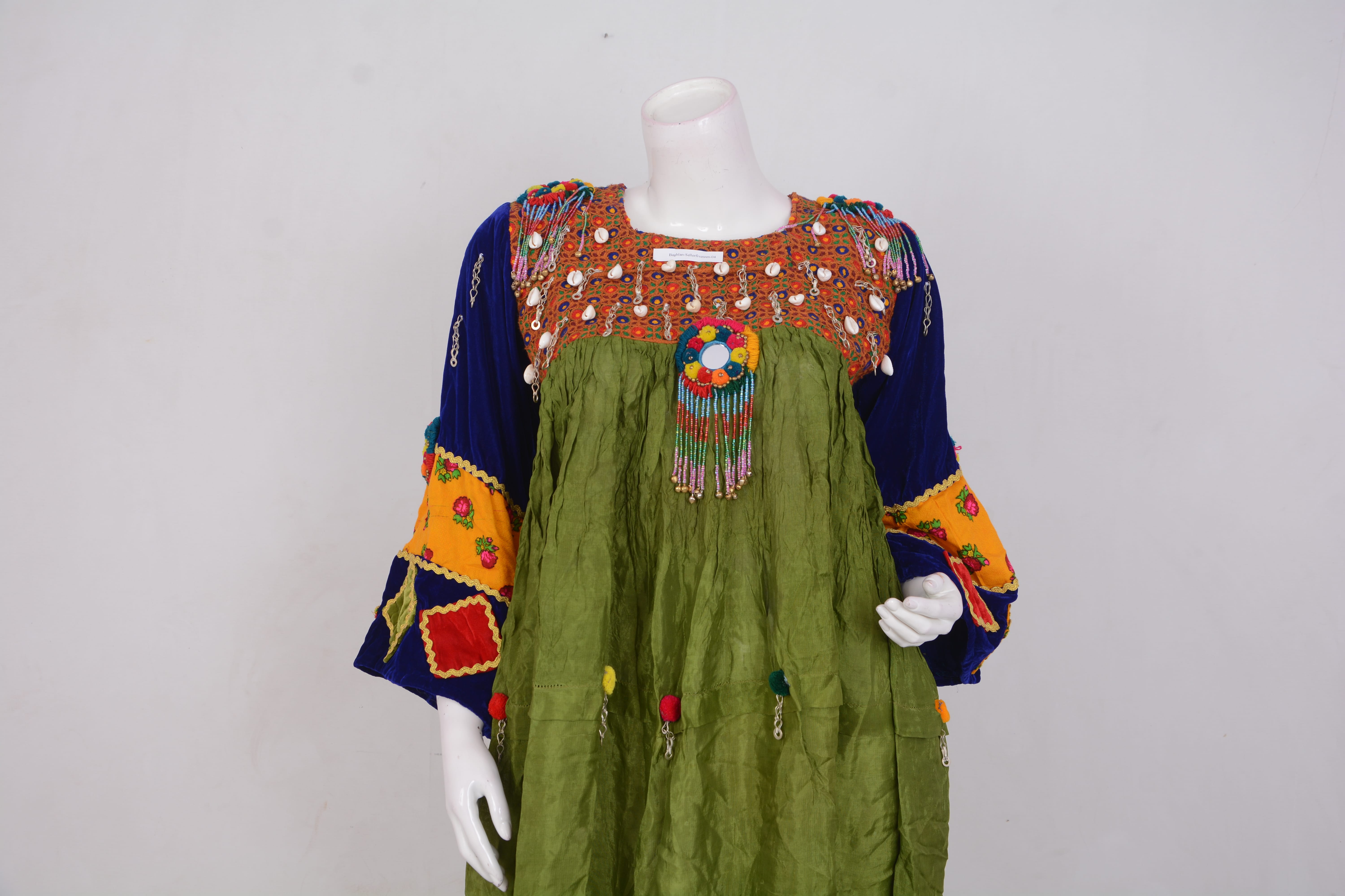 Afghani Multicolor Dress with Embroidery and Beaded Detailing