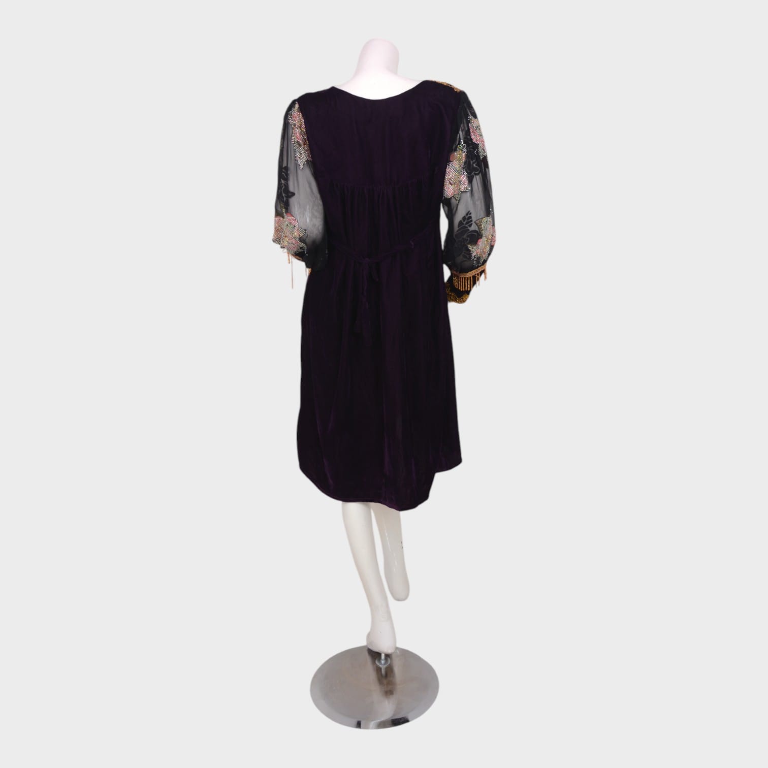 Afghani Velvet Dress with Floral Embroidered Sleeves