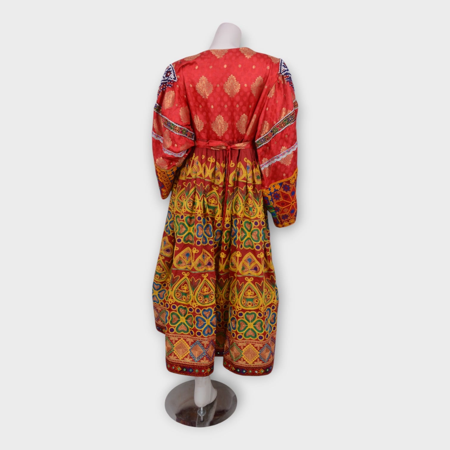 Multicolor Traditional Afghani Dress with Geometric Embroidery