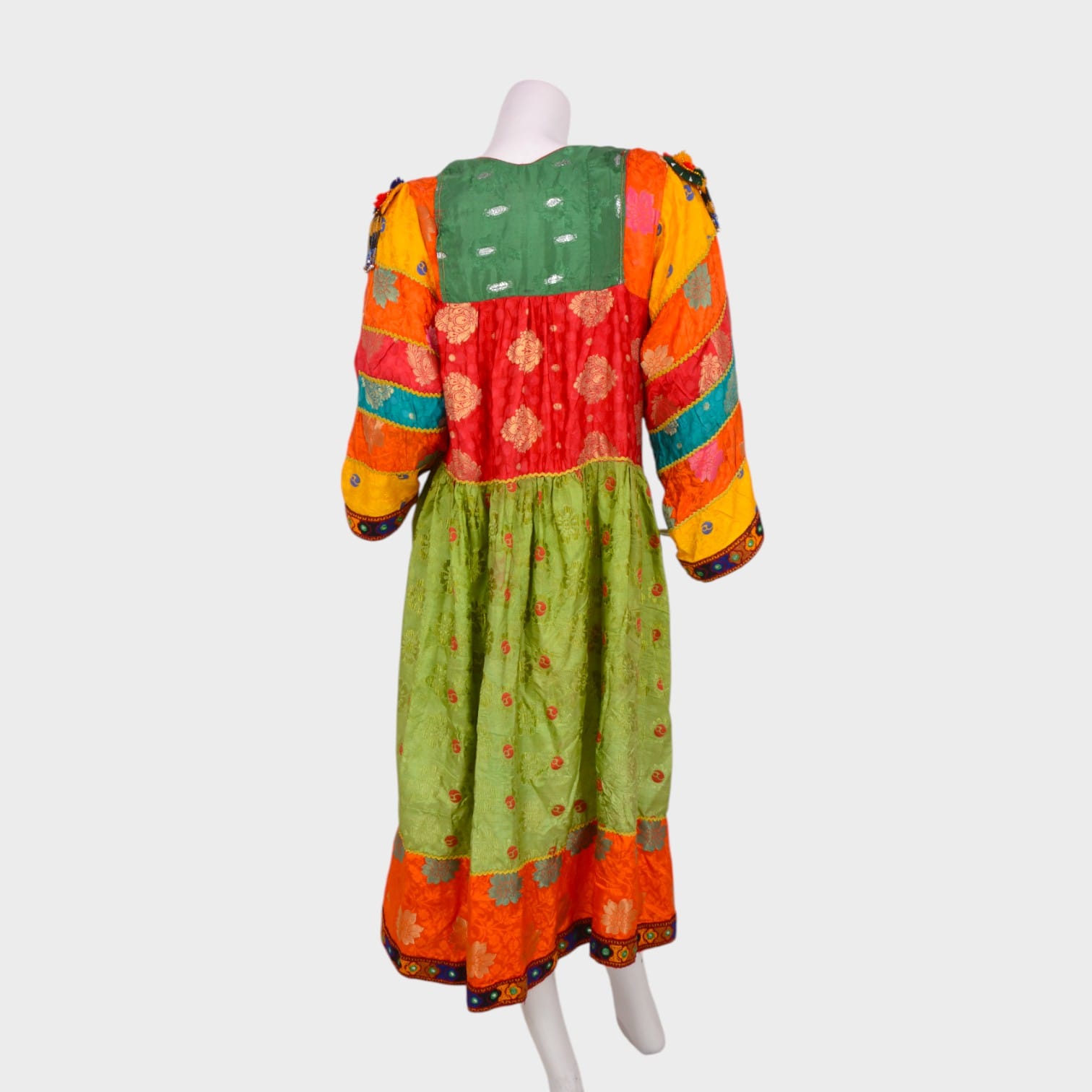 Colorful Afghani Traditional Dress with Embroidered Patterns and Mirror Detailing