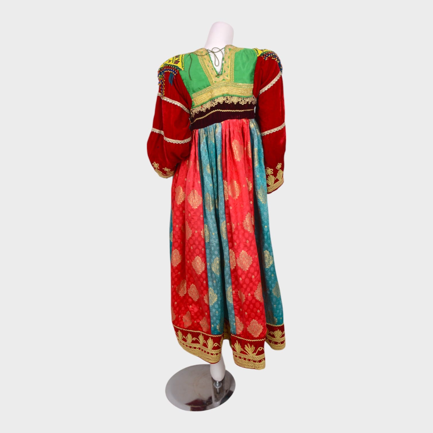 Royal Afghani Dress with Embroidered Bodice and Dual-Tone Skirt