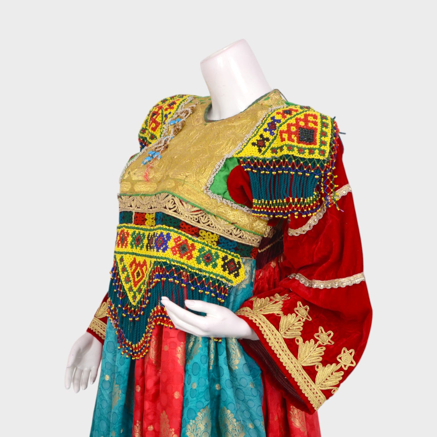 Royal Afghani Dress with Embroidered Bodice and Dual-Tone Skirt