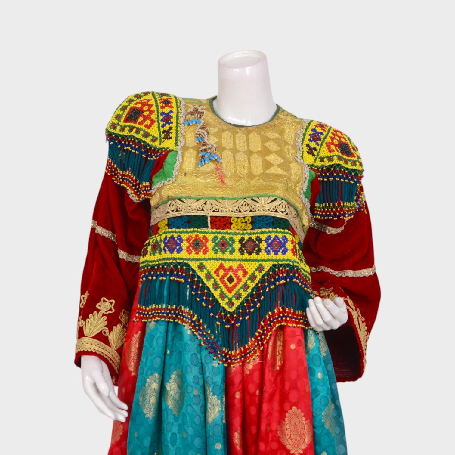 Royal Afghani Dress with Embroidered Bodice and Dual-Tone Skirt