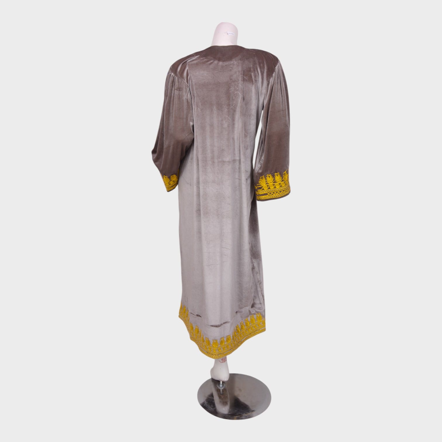 Grey Velvet Afghani Dress with Golden Embroidered Detailing
