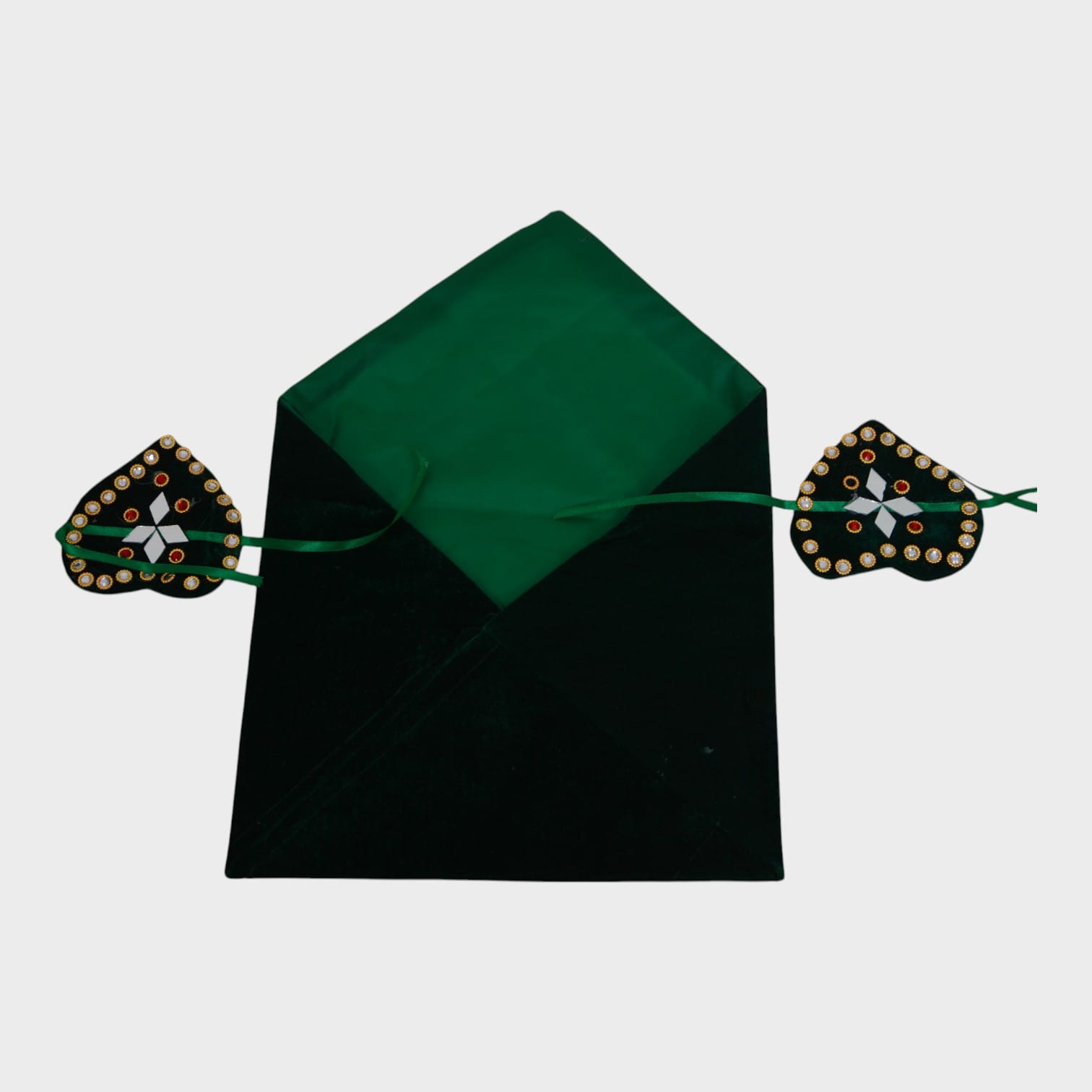 Traditional Afghani Velvet Holy Quran Covering Set with Mirror and Bead Embellishments