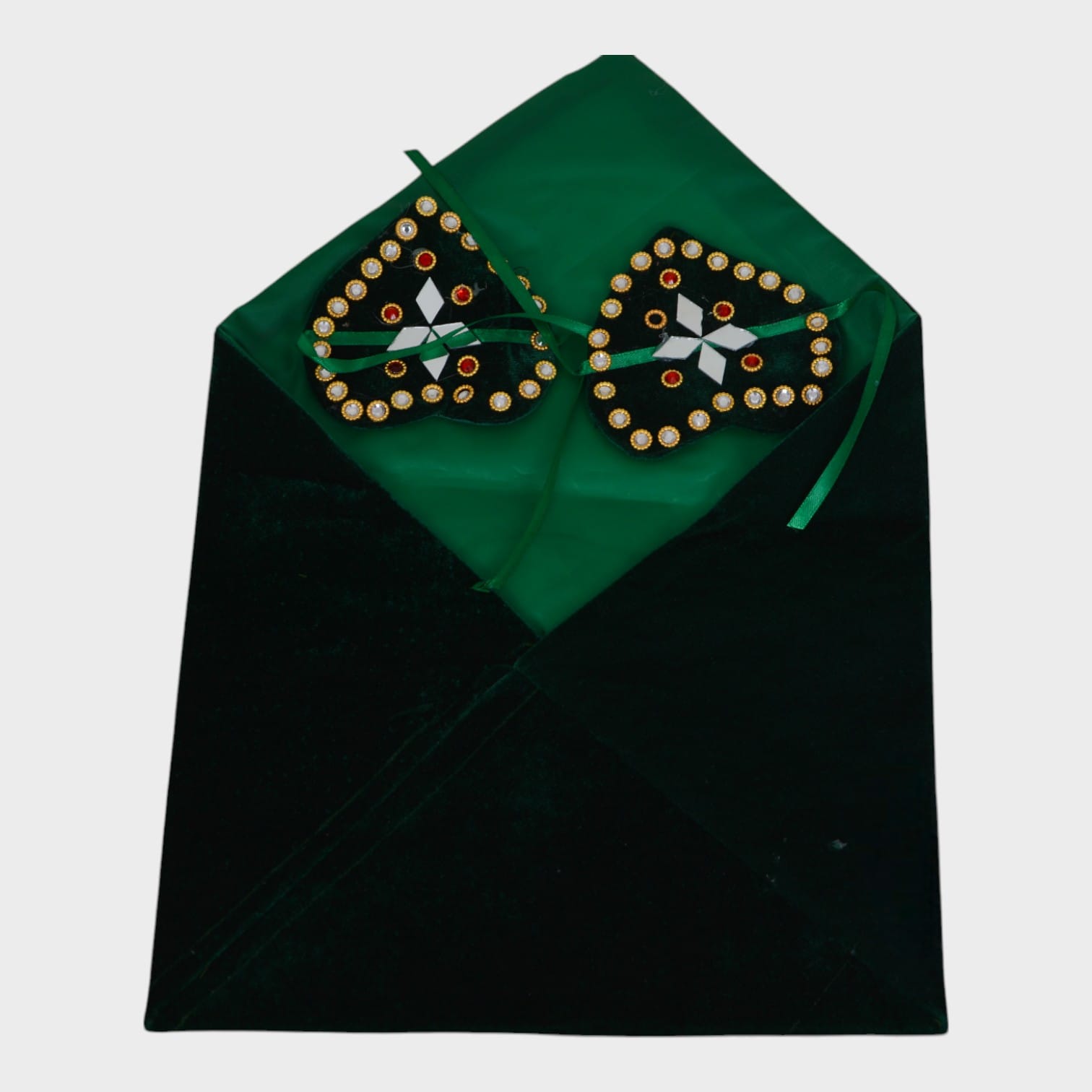 Traditional Afghani Velvet Holy Quran Covering Set with Mirror and Bead Embellishments