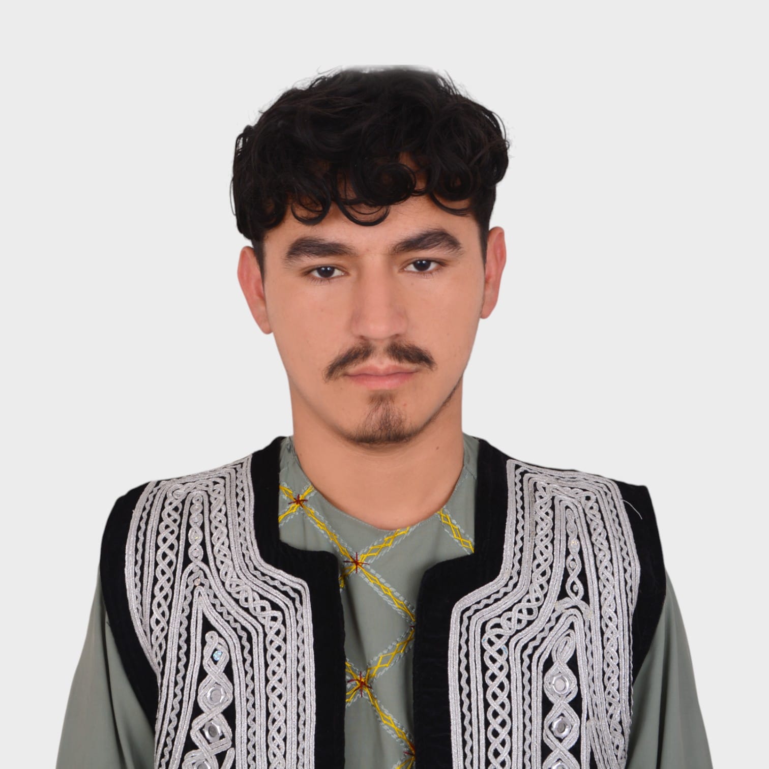 Traditional Afghani Men’s Waiscoat with White Embroidery on Black Velvet