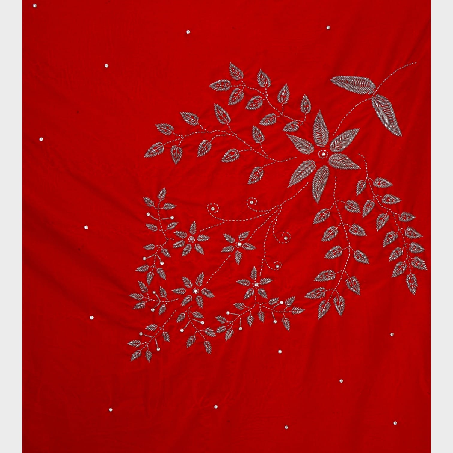 Red Afghani Shawl with Silver Floral Embroidery and Mirror Work For Ceremonies