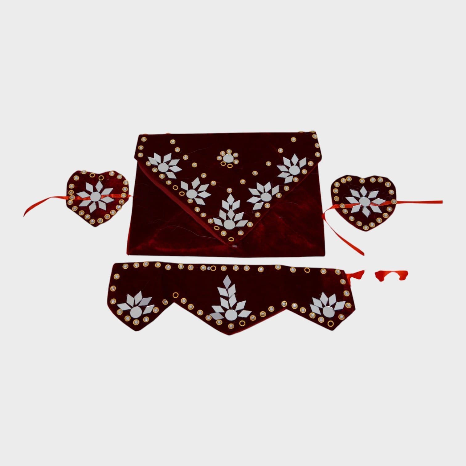Maroon Velvet Afghani Set with Holy Quran Covering ,With  Mirror Work and Beaded Embellishments (4-Piece)