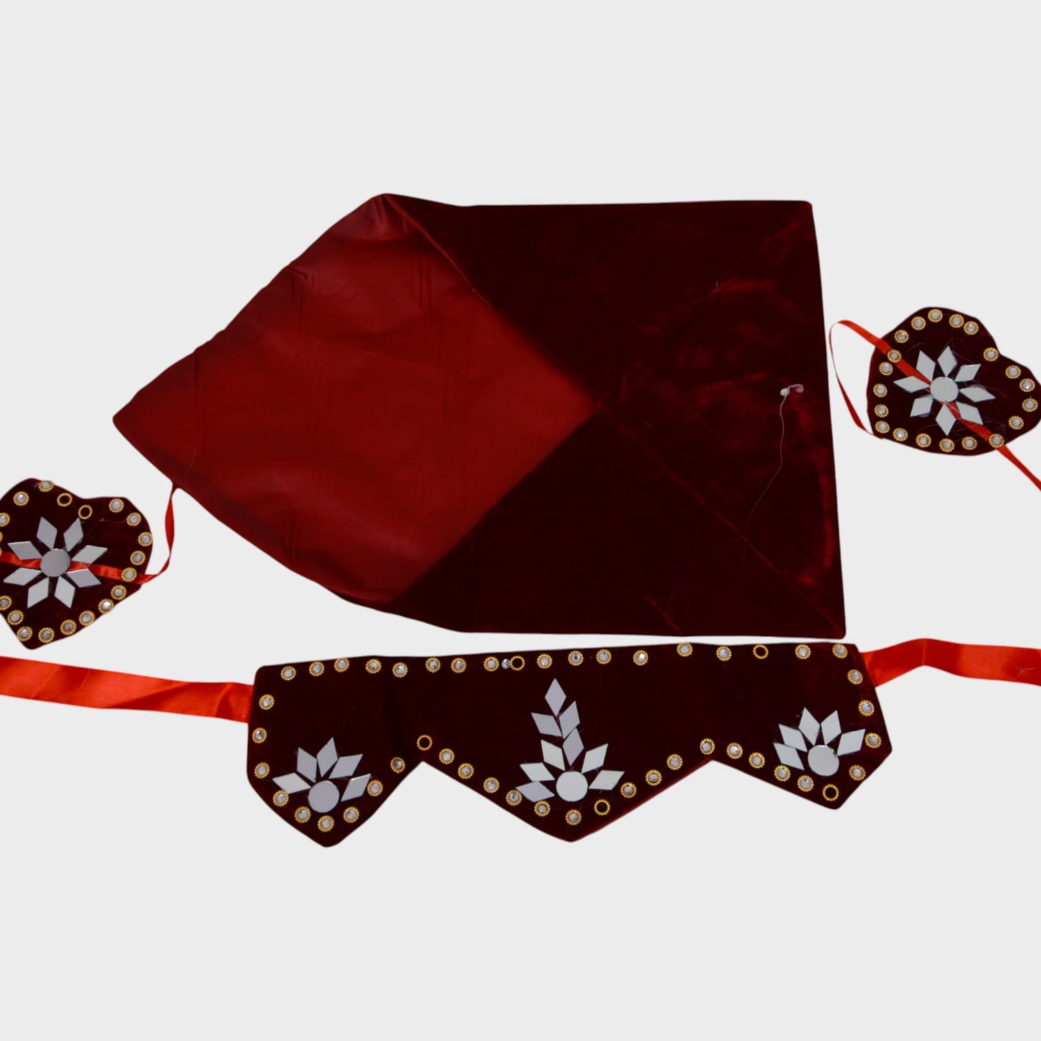 Maroon Velvet Afghani Set with Holy Quran Covering ,With  Mirror Work and Beaded Embellishments (4-Piece)