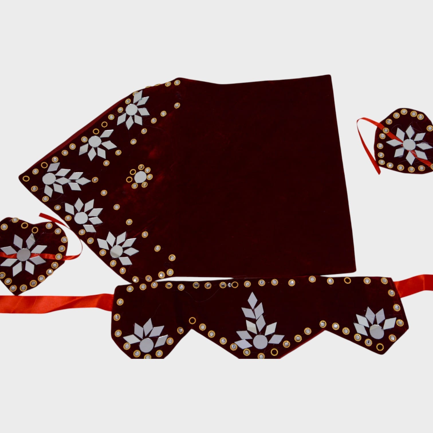 Maroon Velvet Afghani Set with Holy Quran Covering ,With  Mirror Work and Beaded Embellishments (4-Piece)