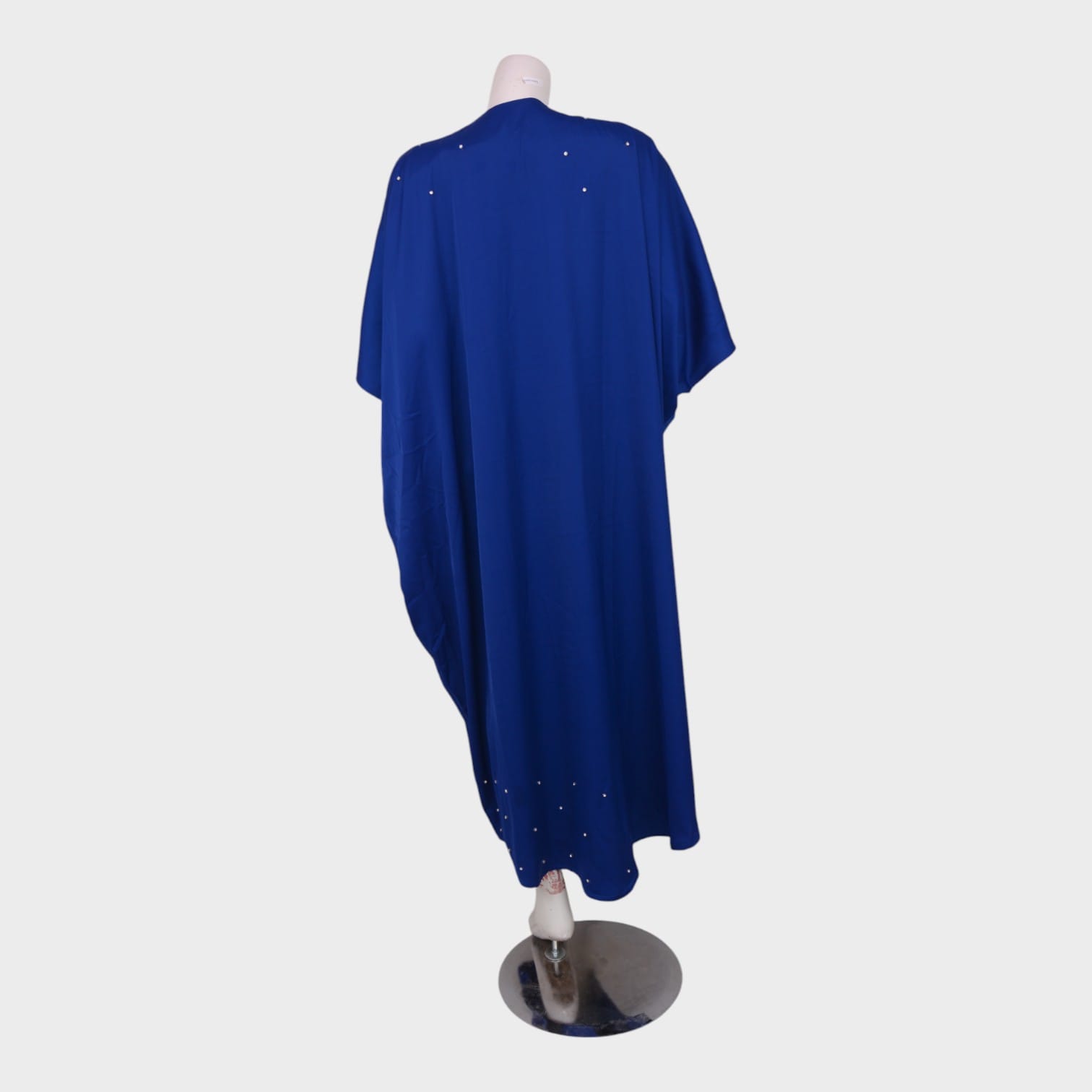 Royal Blue Kaftan-Style Afghani Dress with Silver Embroidery