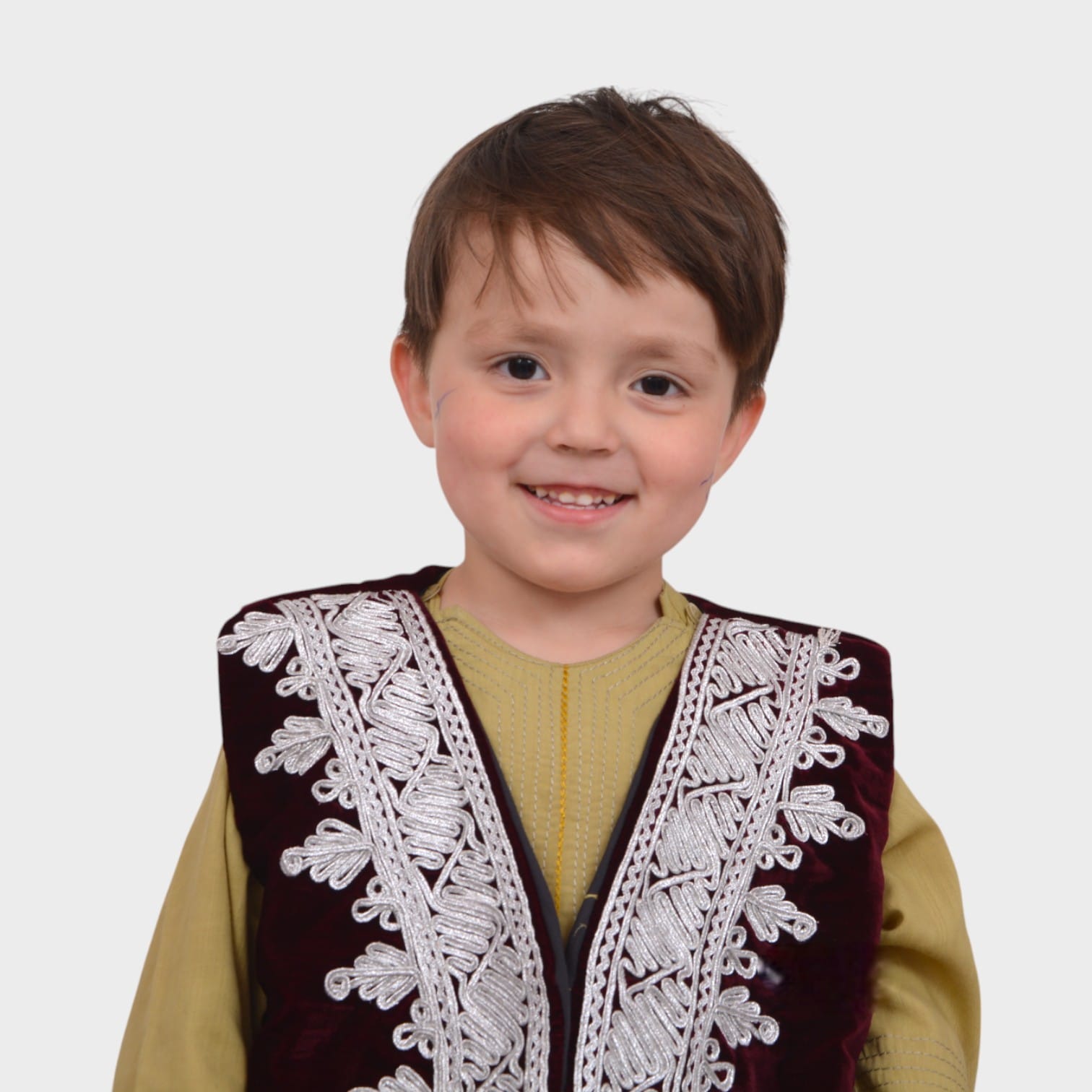 Children’s Maroon Velvet Afghani Vest with White Embroidery