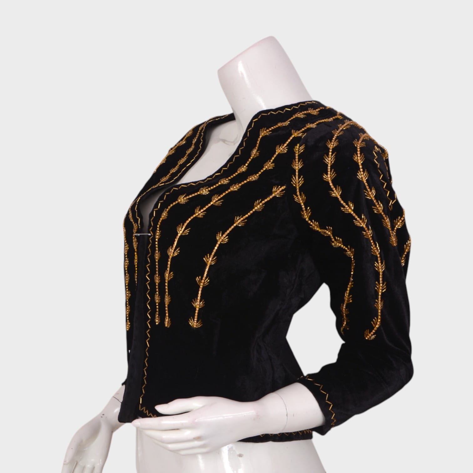 Black Velvet Afghani Jacket with Golden Hand Embroidery