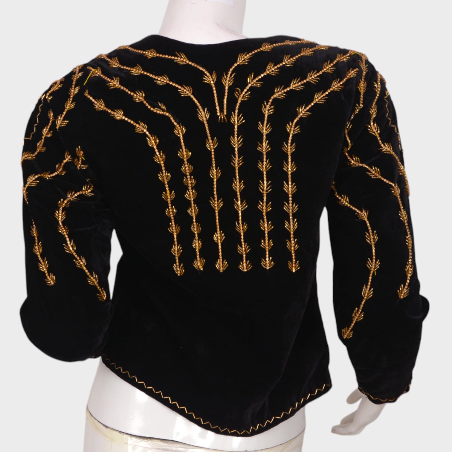 Black Velvet Afghani Jacket with Golden Hand Embroidery