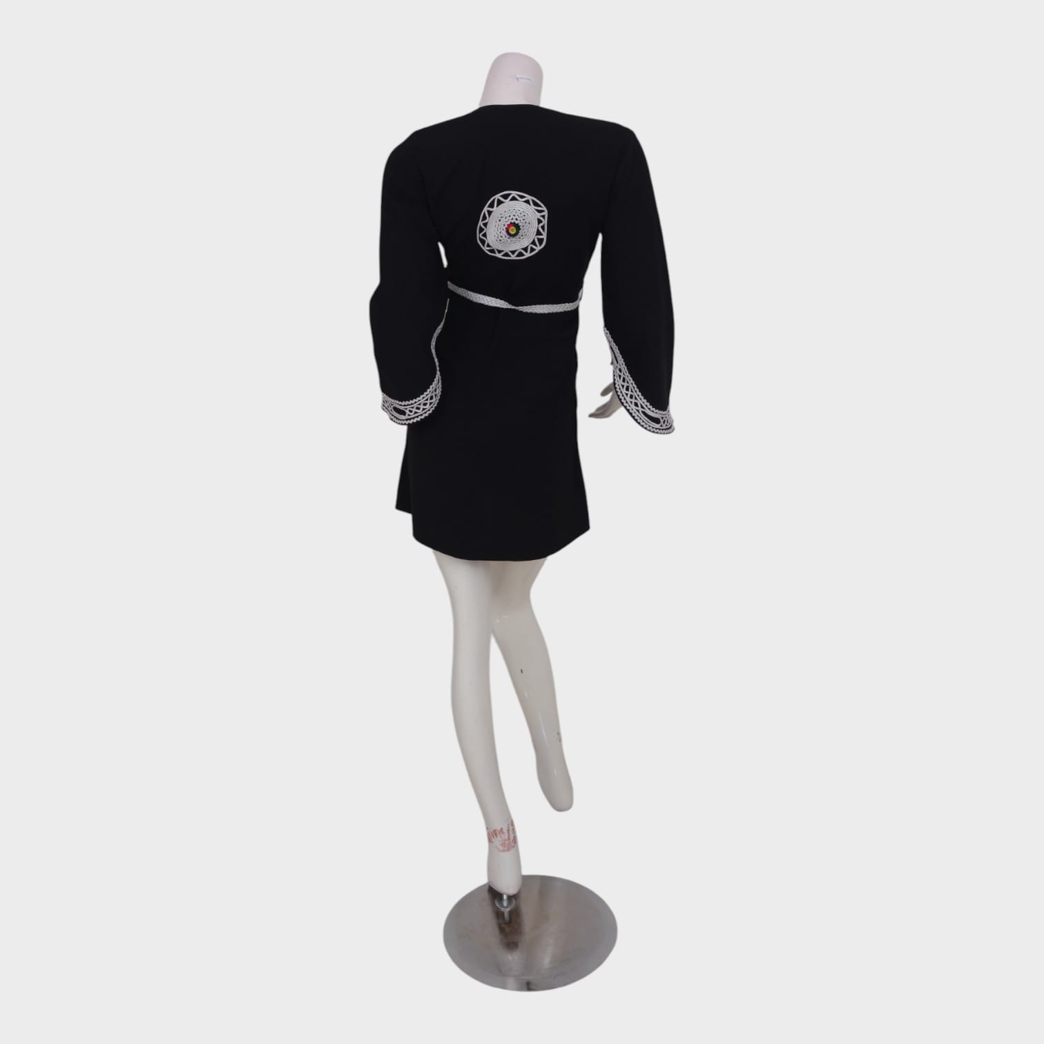 Black Mini Afghan Dress with White and Red Embroidery