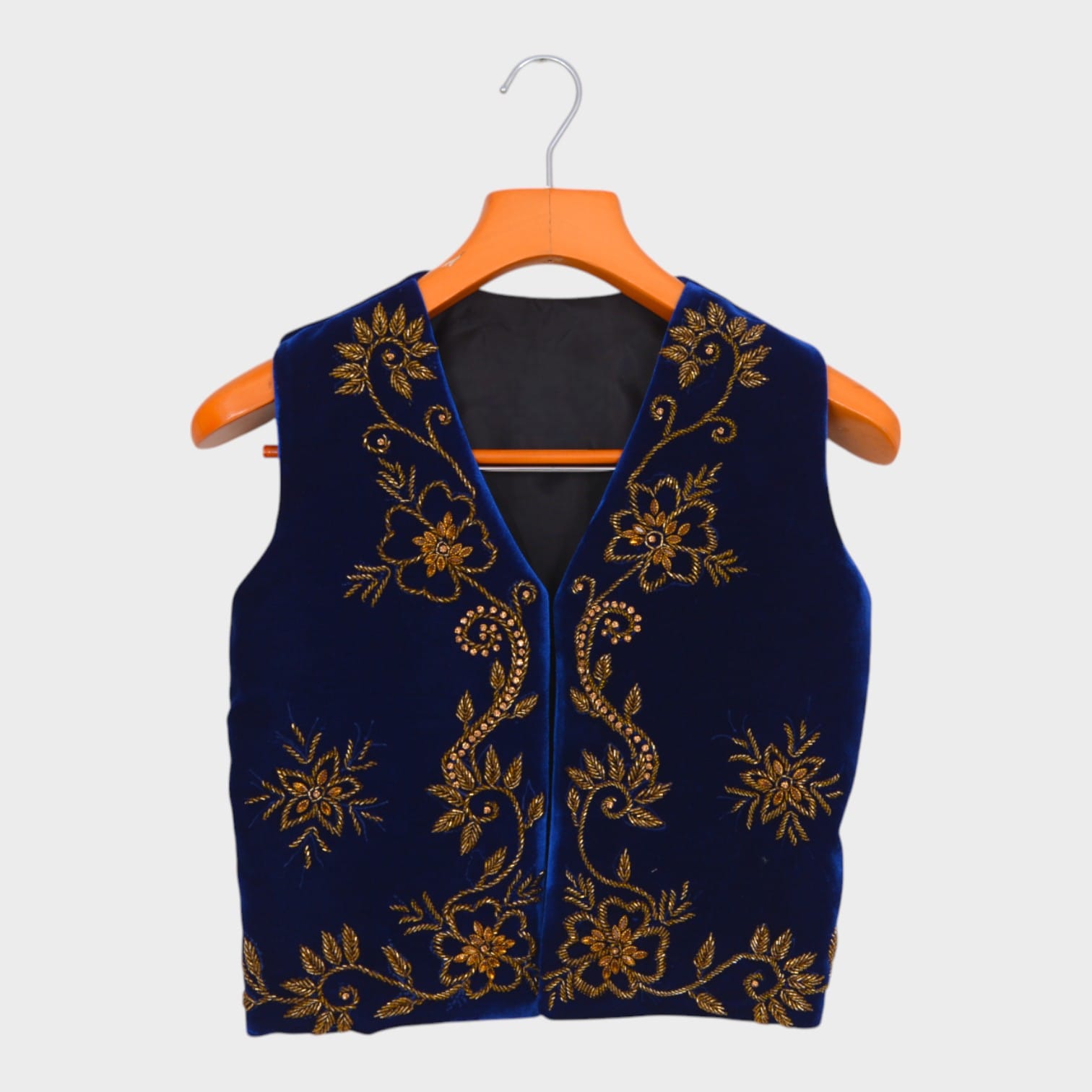 Royal Blue Velvet Embroidered Afghan Waistcoat