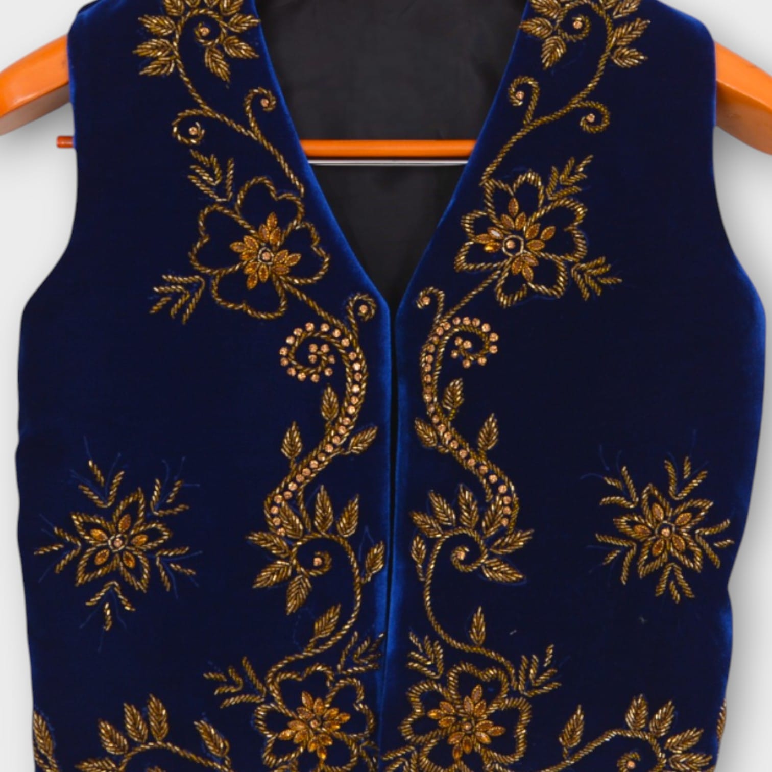 Royal Blue Velvet Embroidered Afghan Waistcoat