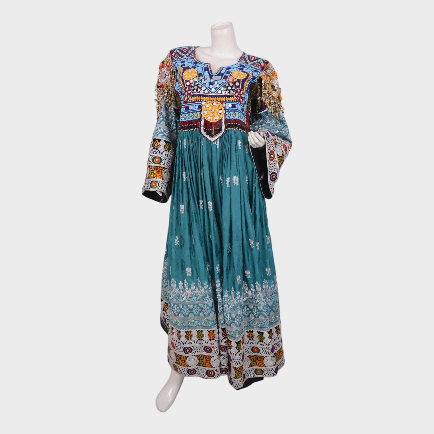Turquoise Tribal Mirror Work Dress