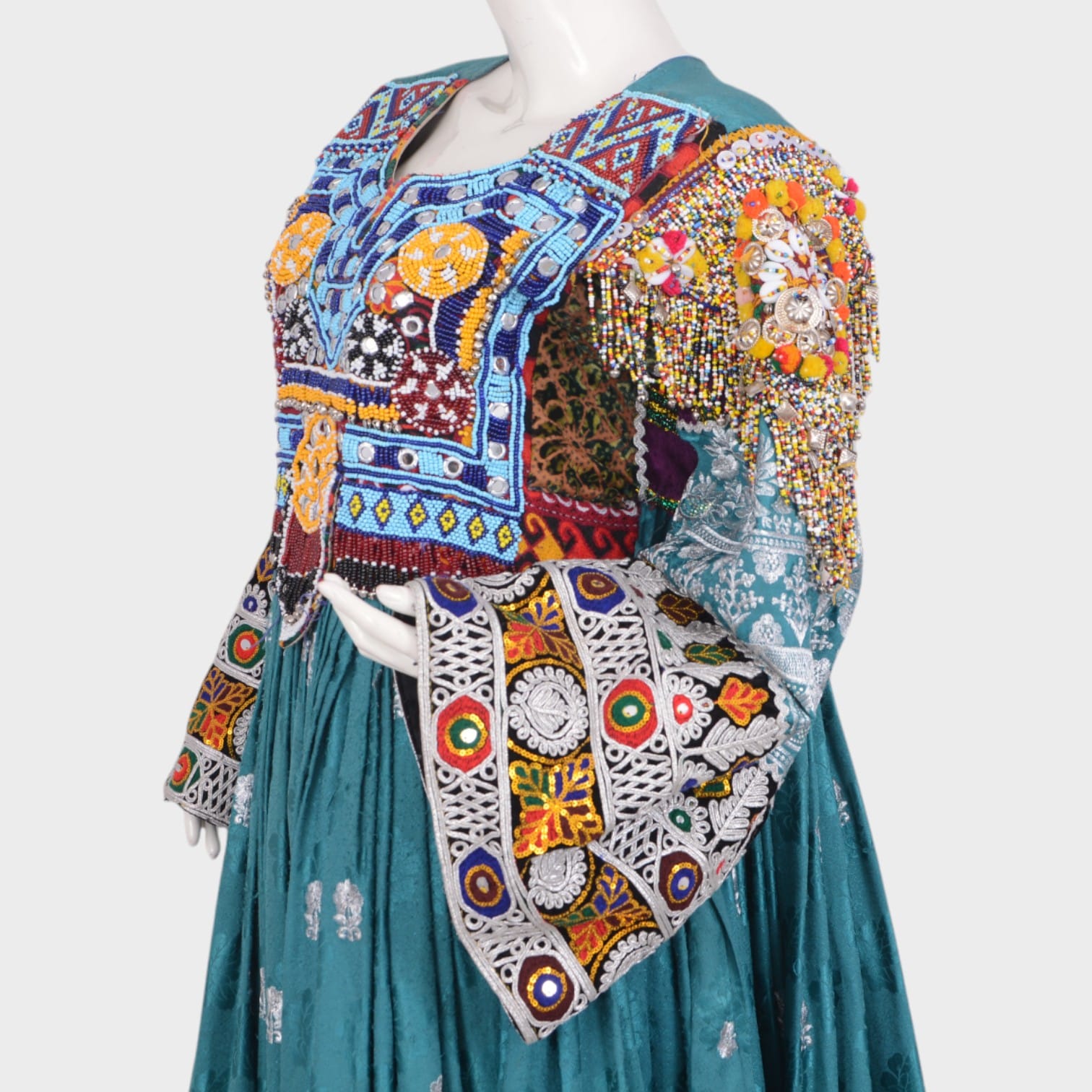 Turquoise Tribal Mirror Work Dress