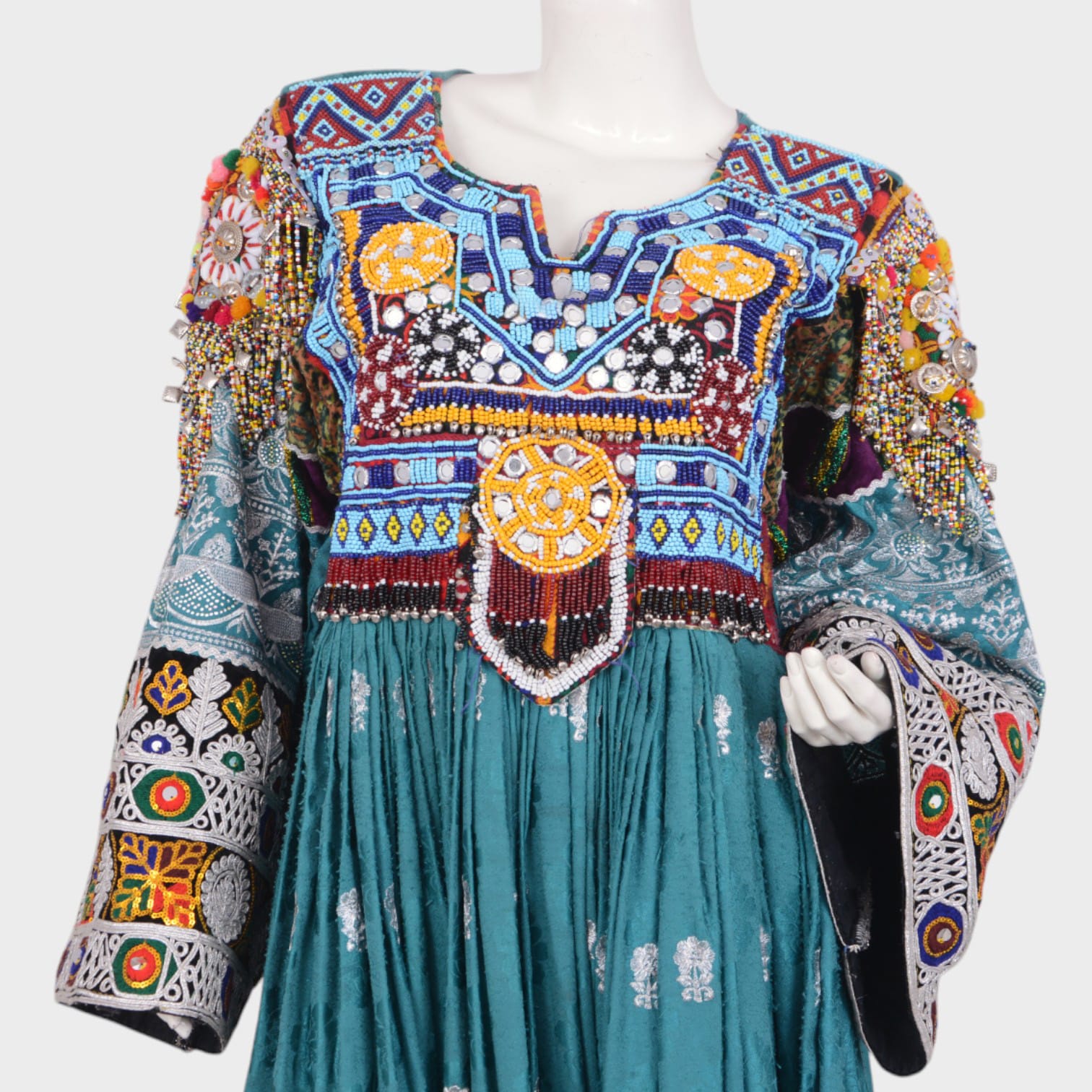 Turquoise Tribal Mirror Work Dress