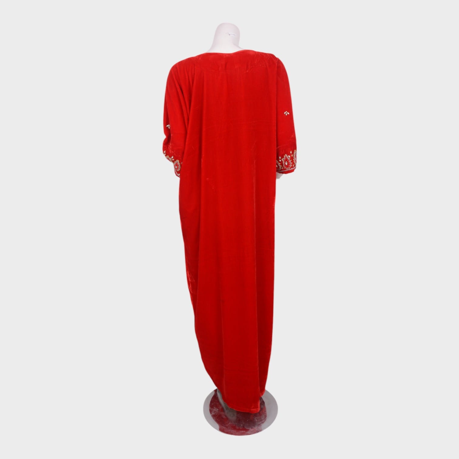 Embroidered Red Velvet Maxi Dress