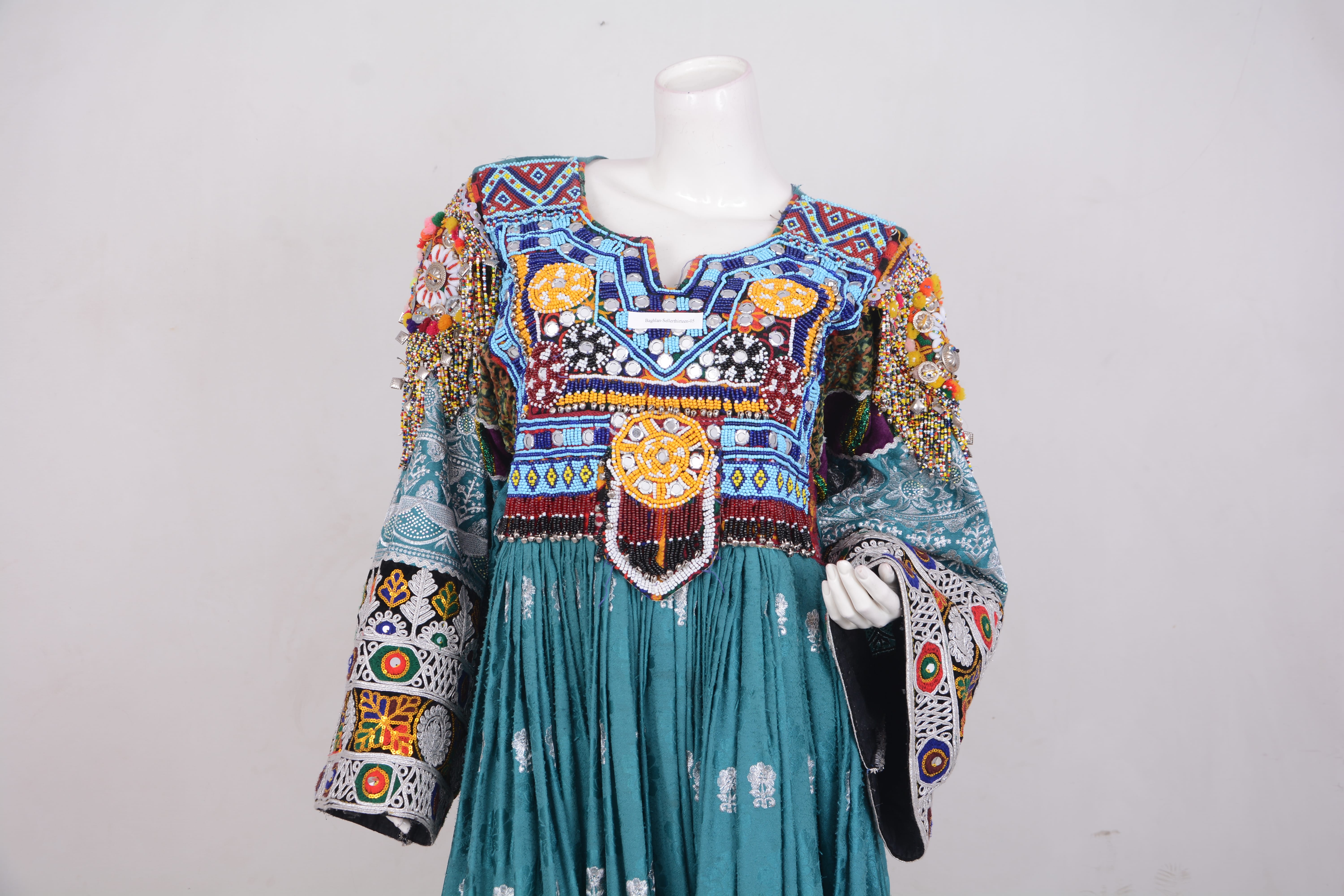 Turquoise Tribal Mirror Work Dress