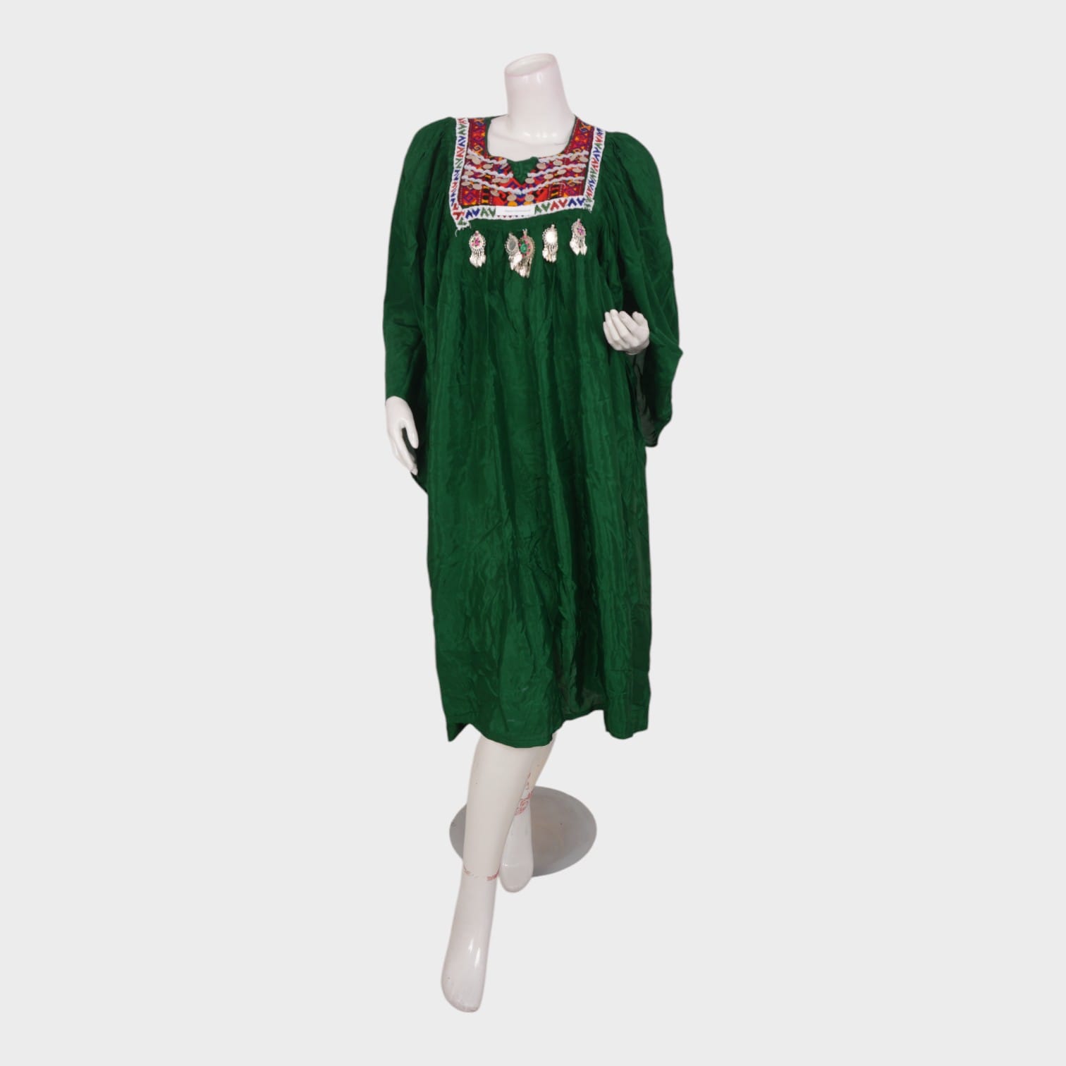 Afghan Traditional Green Dress with Red Dupatta