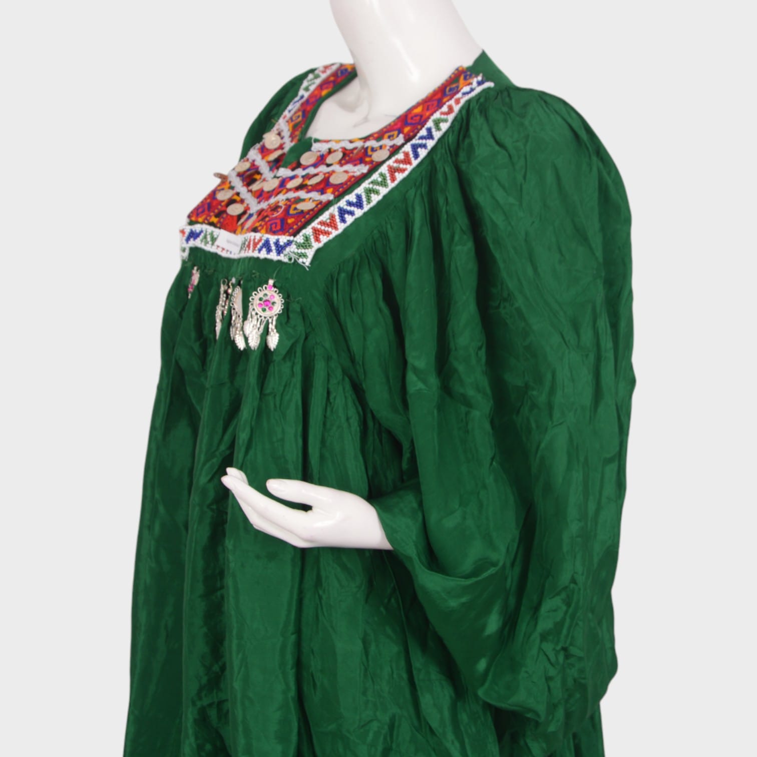Afghan Traditional Green Dress with Red Dupatta