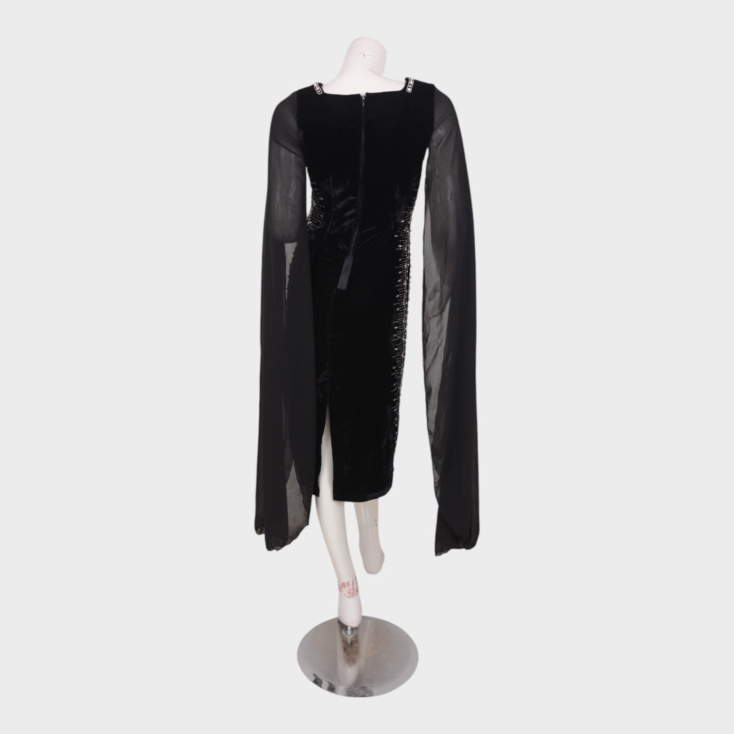 Black Velvet Cape Sleeve Evening Dress