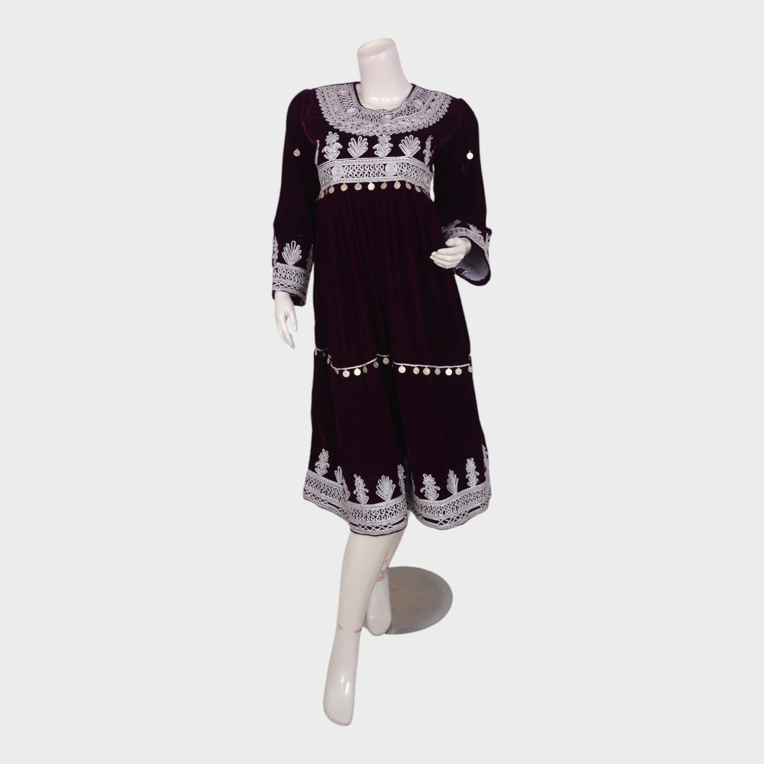 Deep Plum Embroidered Velvet Dress