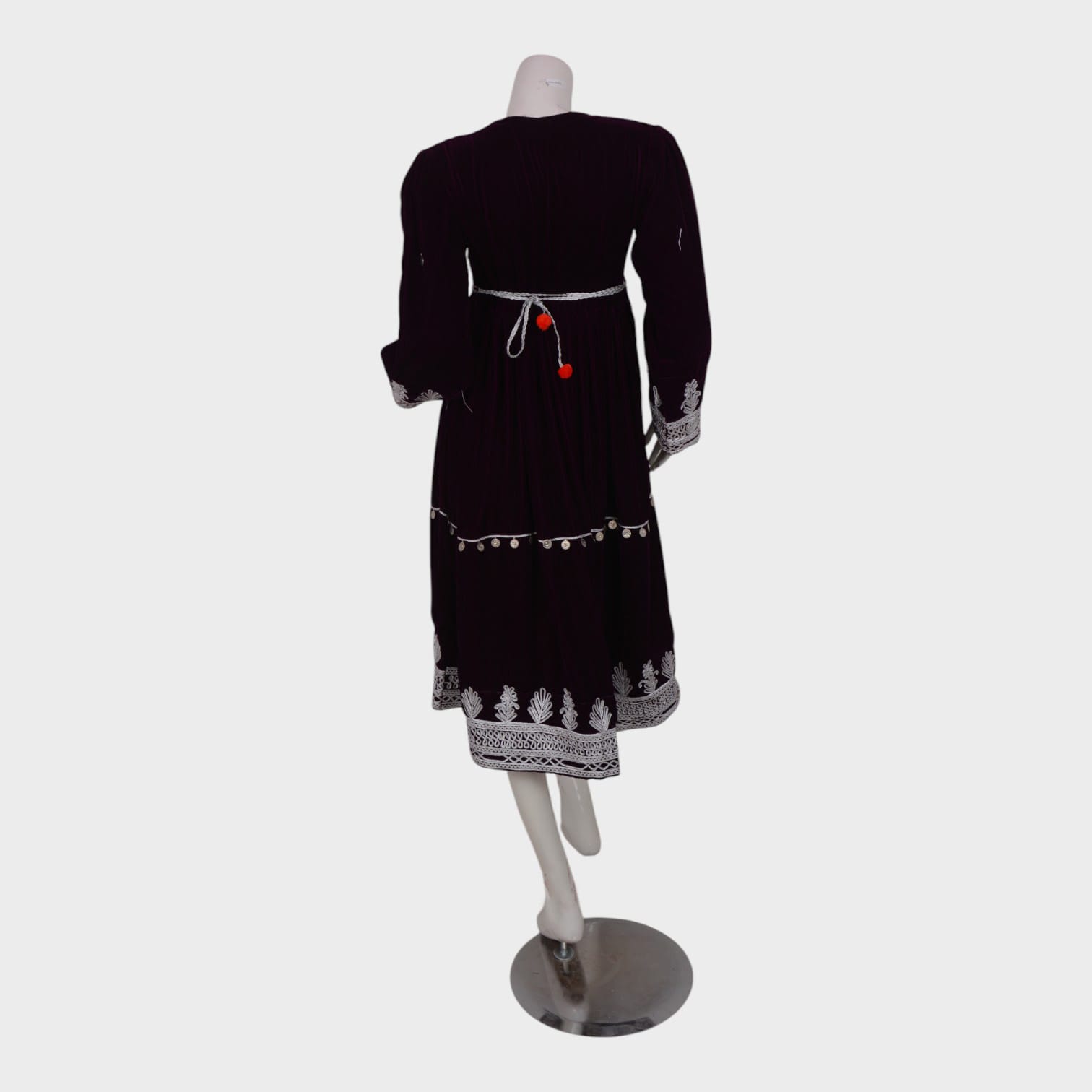 Deep Plum Embroidered Velvet Dress