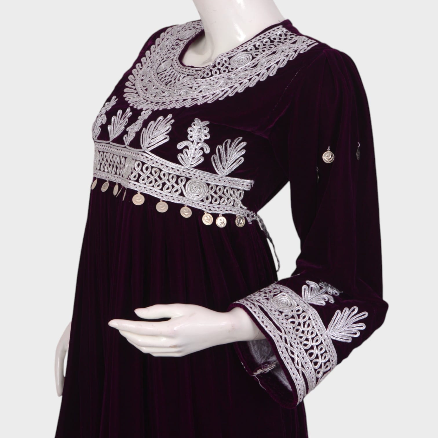 Deep Plum Embroidered Velvet Dress