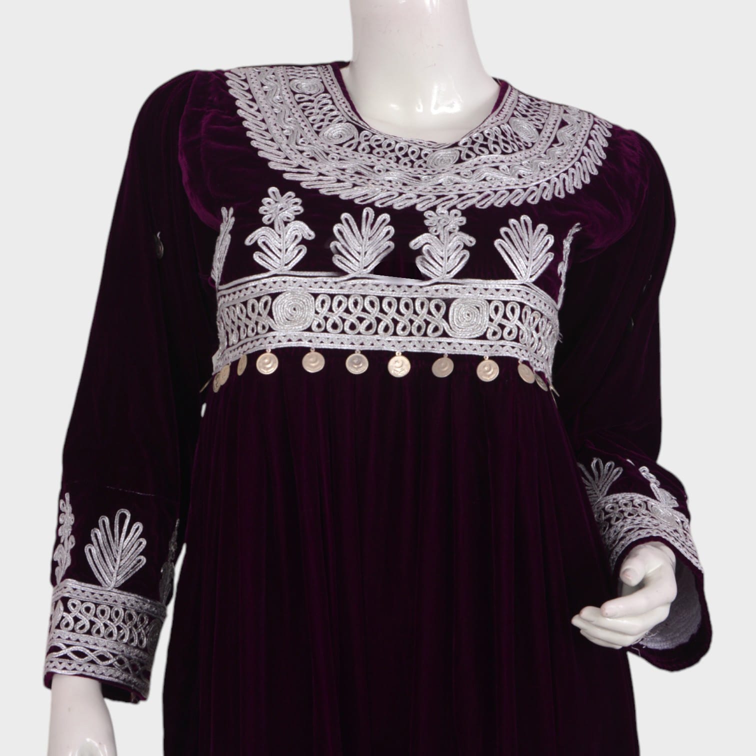 Deep Plum Embroidered Velvet Dress