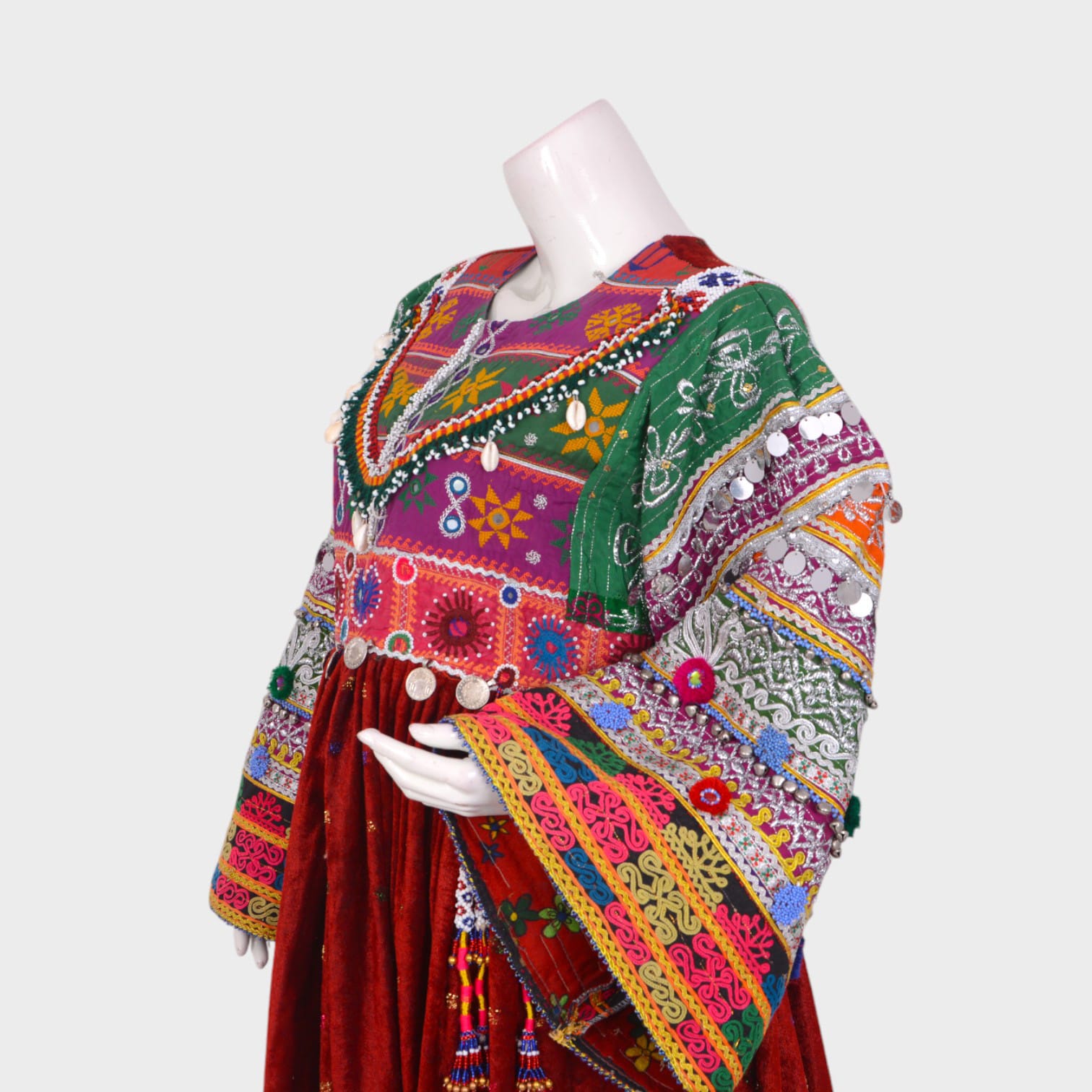 Multicolor Tribal Embroidered Velvet Dress