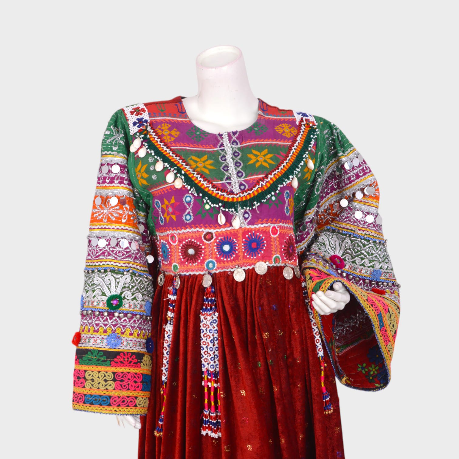 Multicolor Tribal Embroidered Velvet Dress