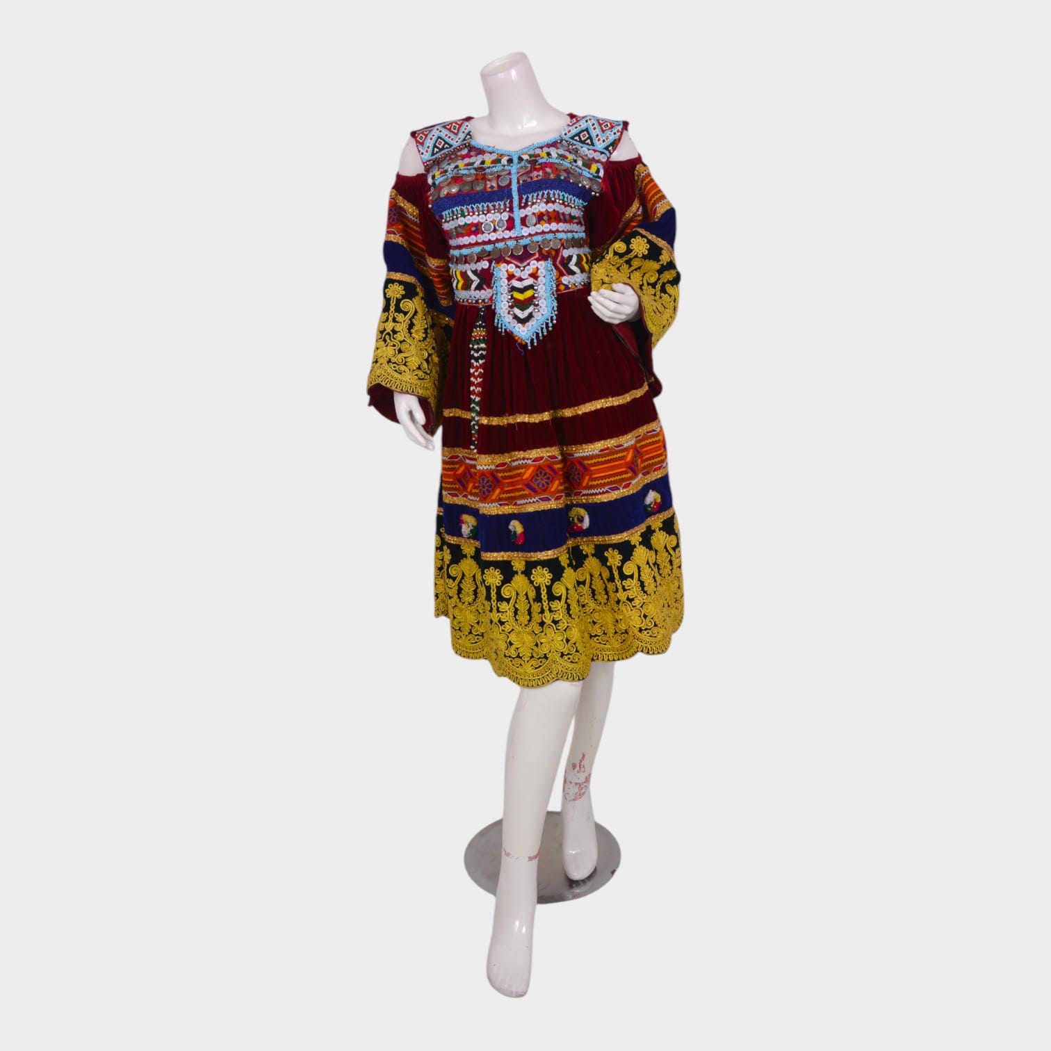 Golden Thread Embroidered Tribal Velvet Dress