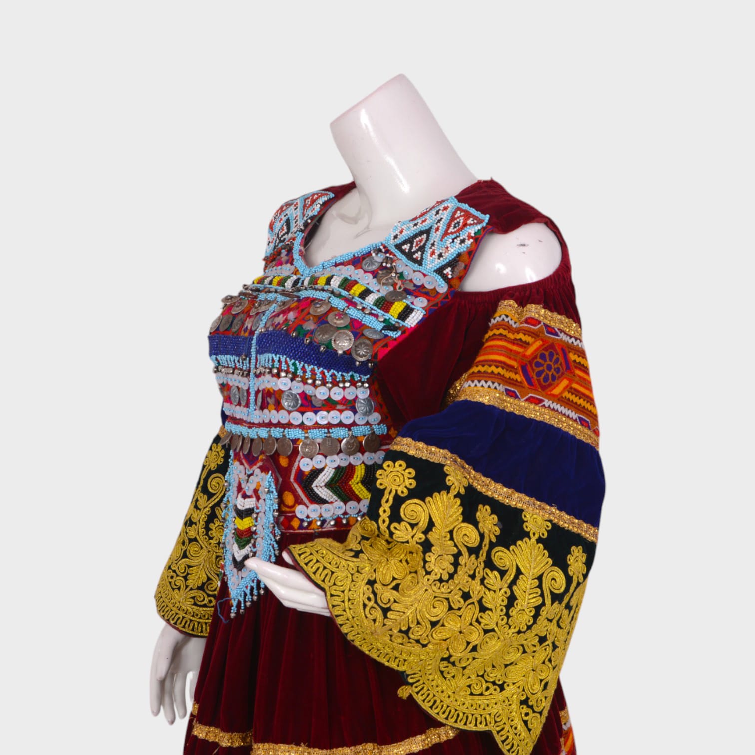 Golden Thread Embroidered Tribal Velvet Dress | Aseel