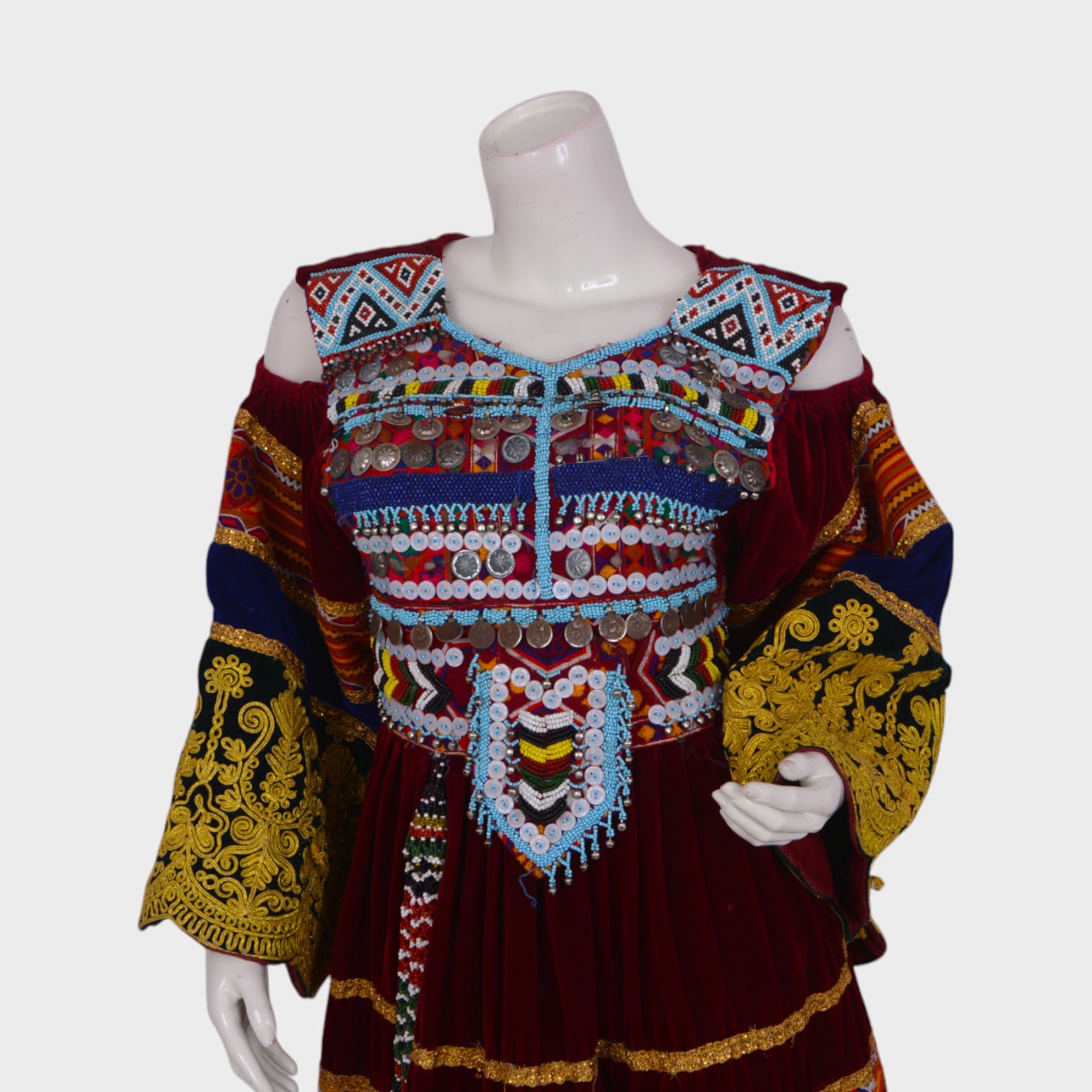 Golden Thread Embroidered Tribal Velvet Dress