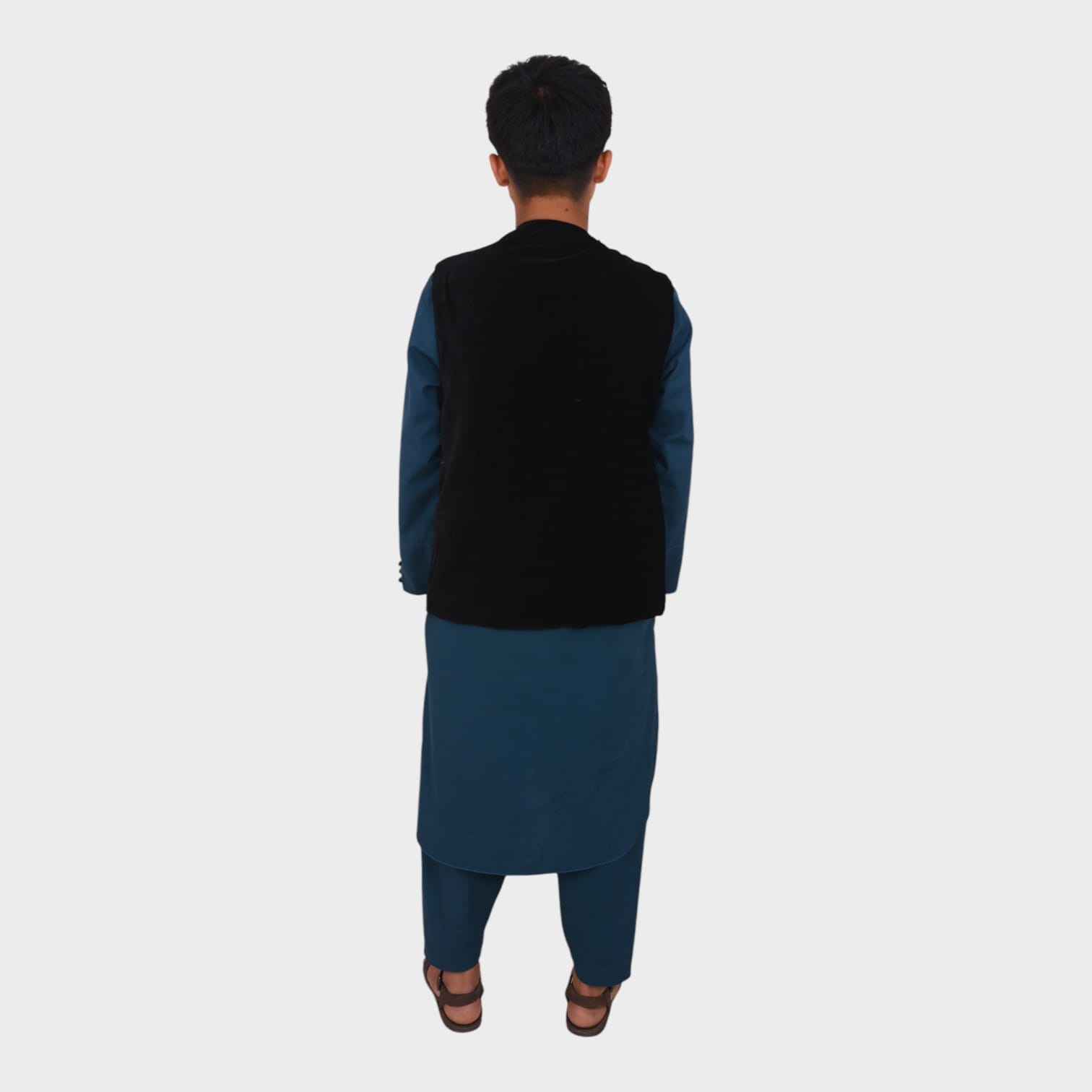 Classic Afghani Men's Velvet Vest with Silver Embroidery