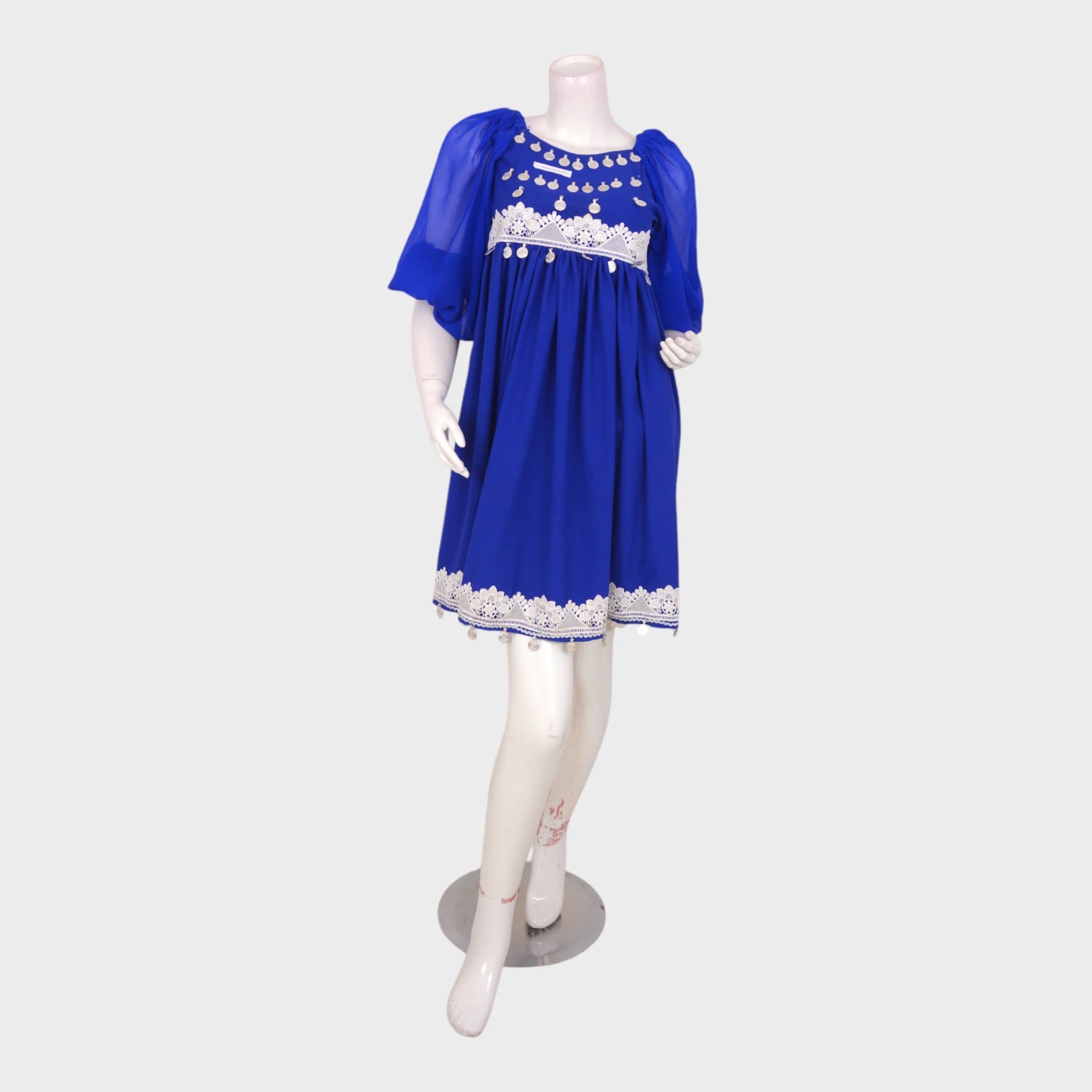 Royal Blue Afghani Short Dress with Coin Embellishments