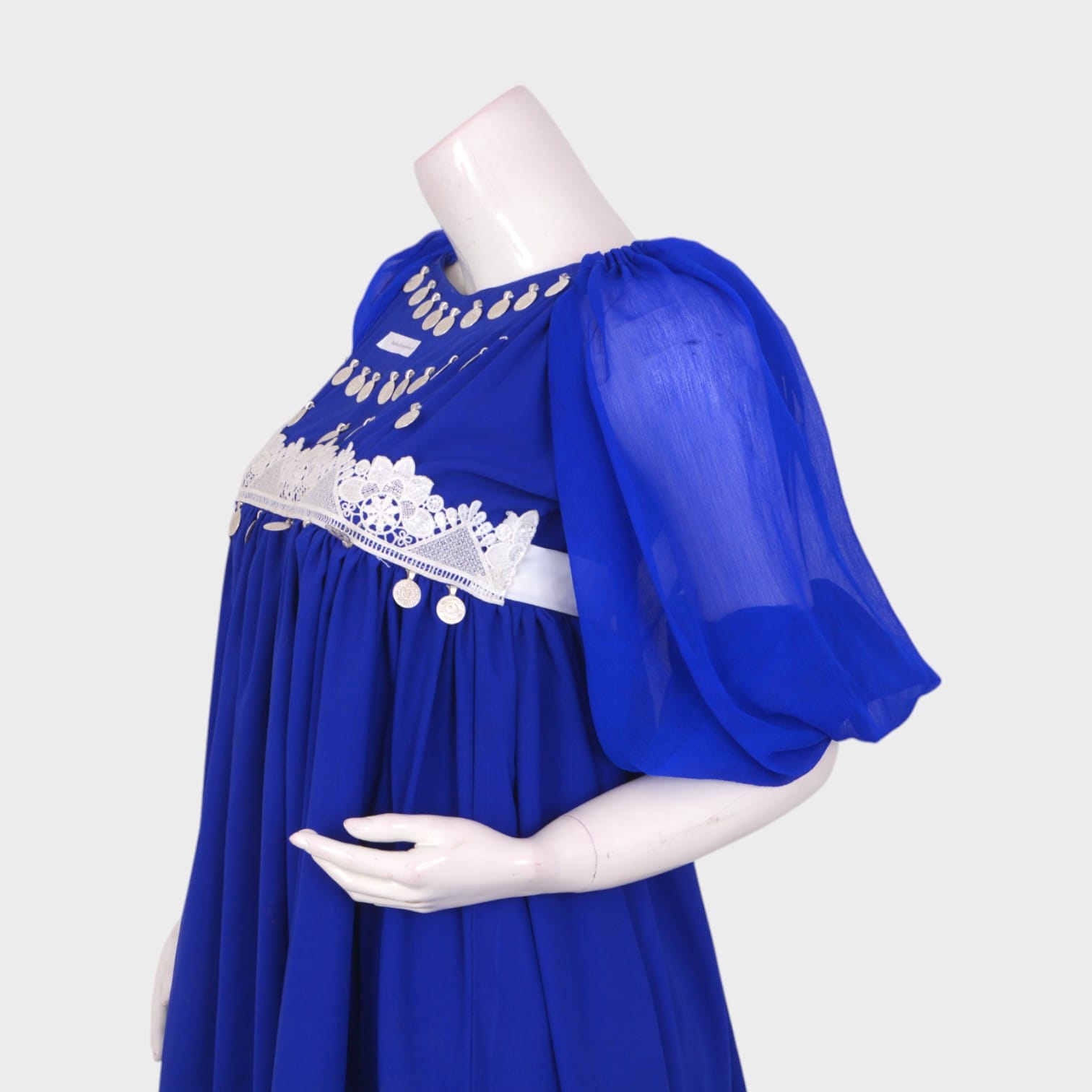 Royal Blue Afghani Short Dress with Coin Embellishments