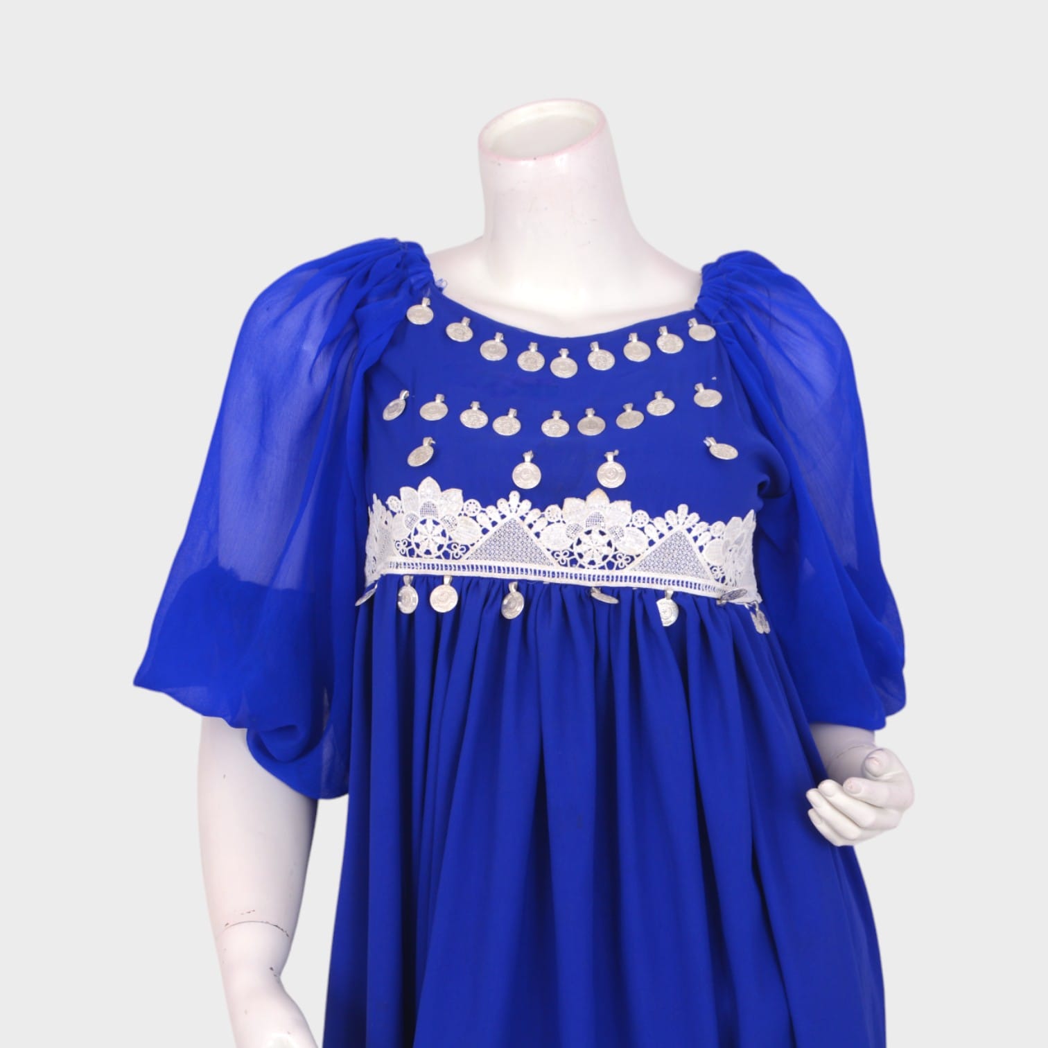 Royal Blue Afghani Short Dress with Coin Embellishments