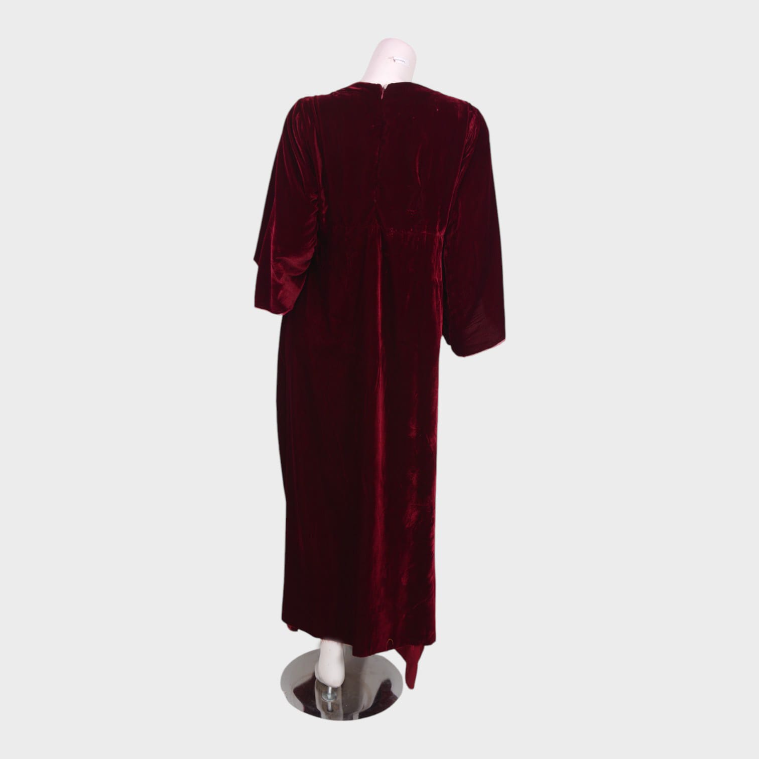 Maroon Velvet Embroidered Long Dress with Gold Detailing